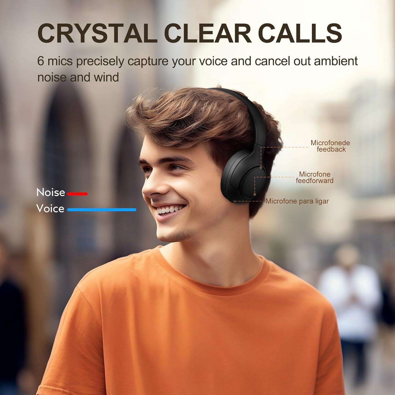 QCY H3 ANC Bluetooth Headphones, Active Noise Cancelling Bluetooth 5.3 Over-Ear Headphone with Microphones, Hi-Res Audio Sound, Multipoint Connection, 60H Playback, Black - Blue image number 3