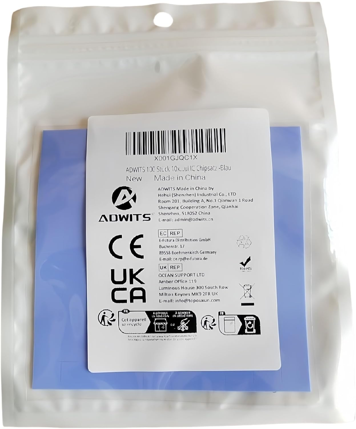 ADWITS 100 Pieces 10X10X1Mm Thermally Conductive Silicone Pads, Soft Cooling Pad for GPU LED PSU TV DDR Module IC Chipset -Blue image number 4