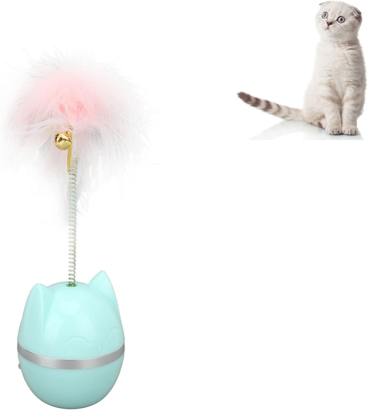 Cat Feather Toy, Cat Teaser Interactive Cat Toy with Bell, Cat Springs Ribbon Toys Ring Bell Feather Pet Toy to Stimulate Instinct for Indoor Cats Kitten (Pink)