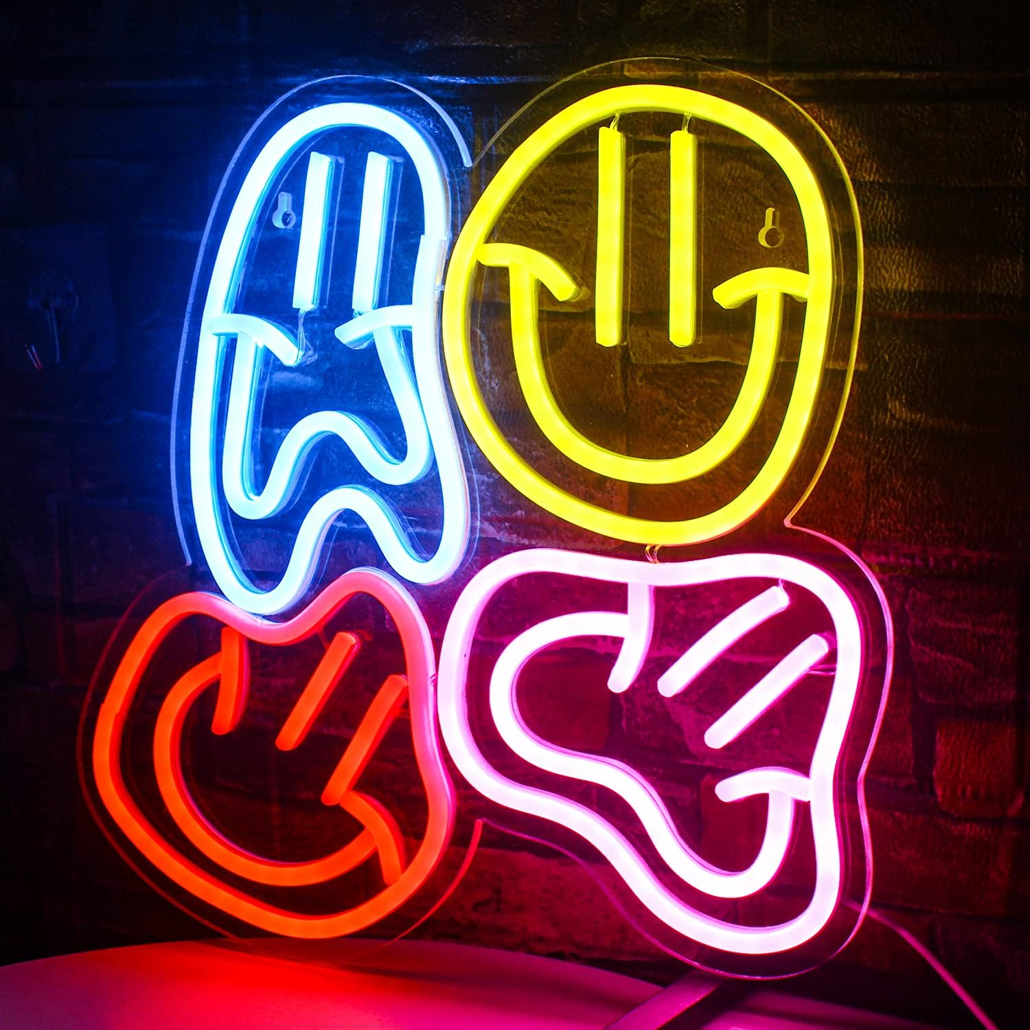 Smiley Faces Neon Sign Led Colorful Distorted Happy Faces Neon Light Signs for Wall Decor Usb Light up Signs for Kids Bedroom Preppy Room Decor Party Decoration Valentine'S Day Gifts image number 6