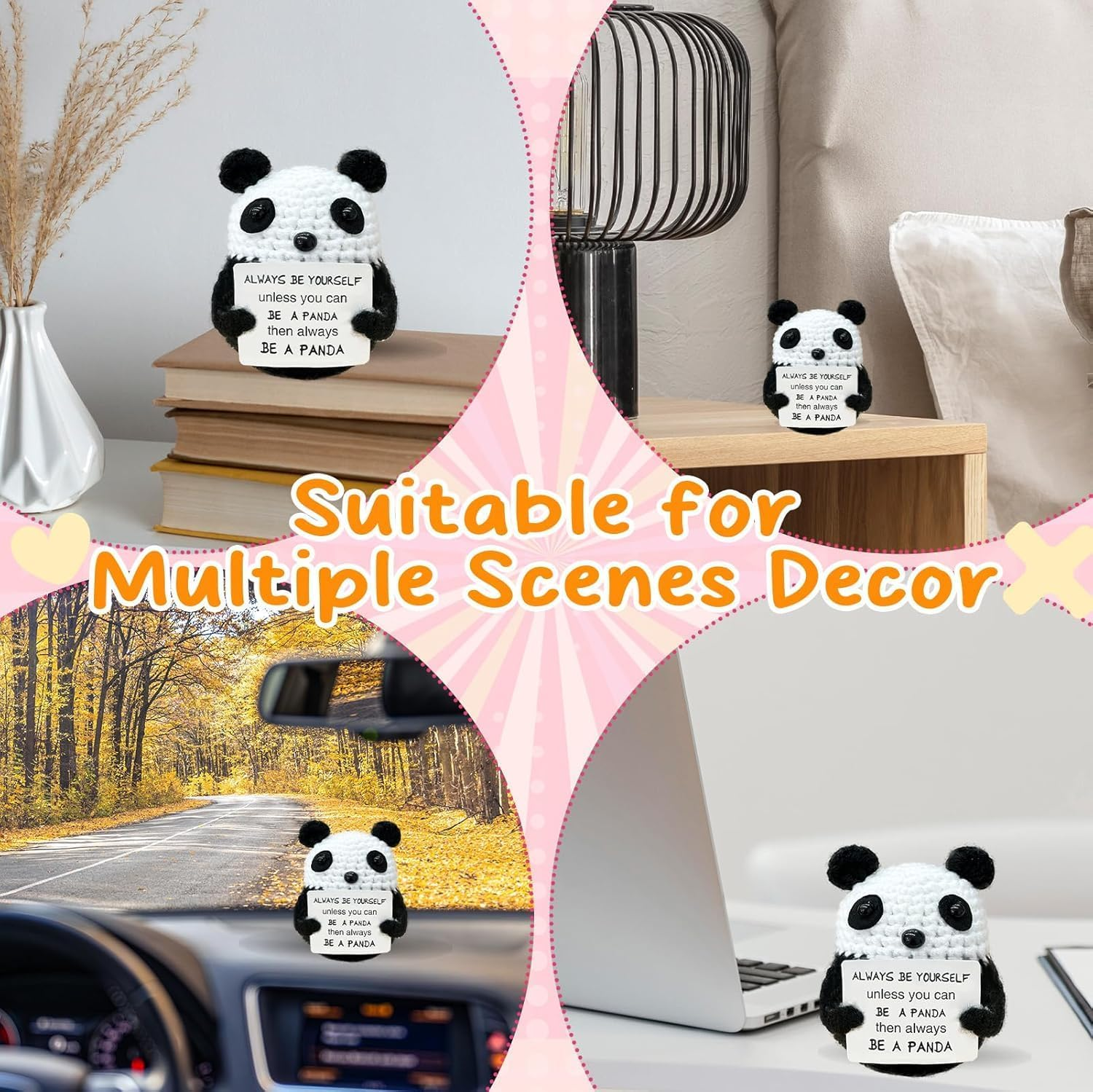 Fathers Day Gift Funny Panda Crochet Gifts, Inspirational Small Animals Cute Stuff, Birthday Gifts for Women and Men, Handmade Emotional Positive Crochet Panda Decor. image number 2