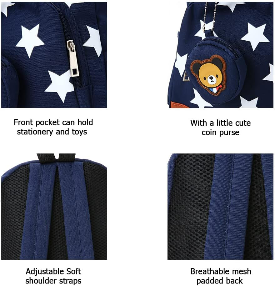 Tignapoo Kids School Bags Canvas Cute Star Pattern Travel Backpack Children Kindergarten Schoolbags with Coin Purse Red