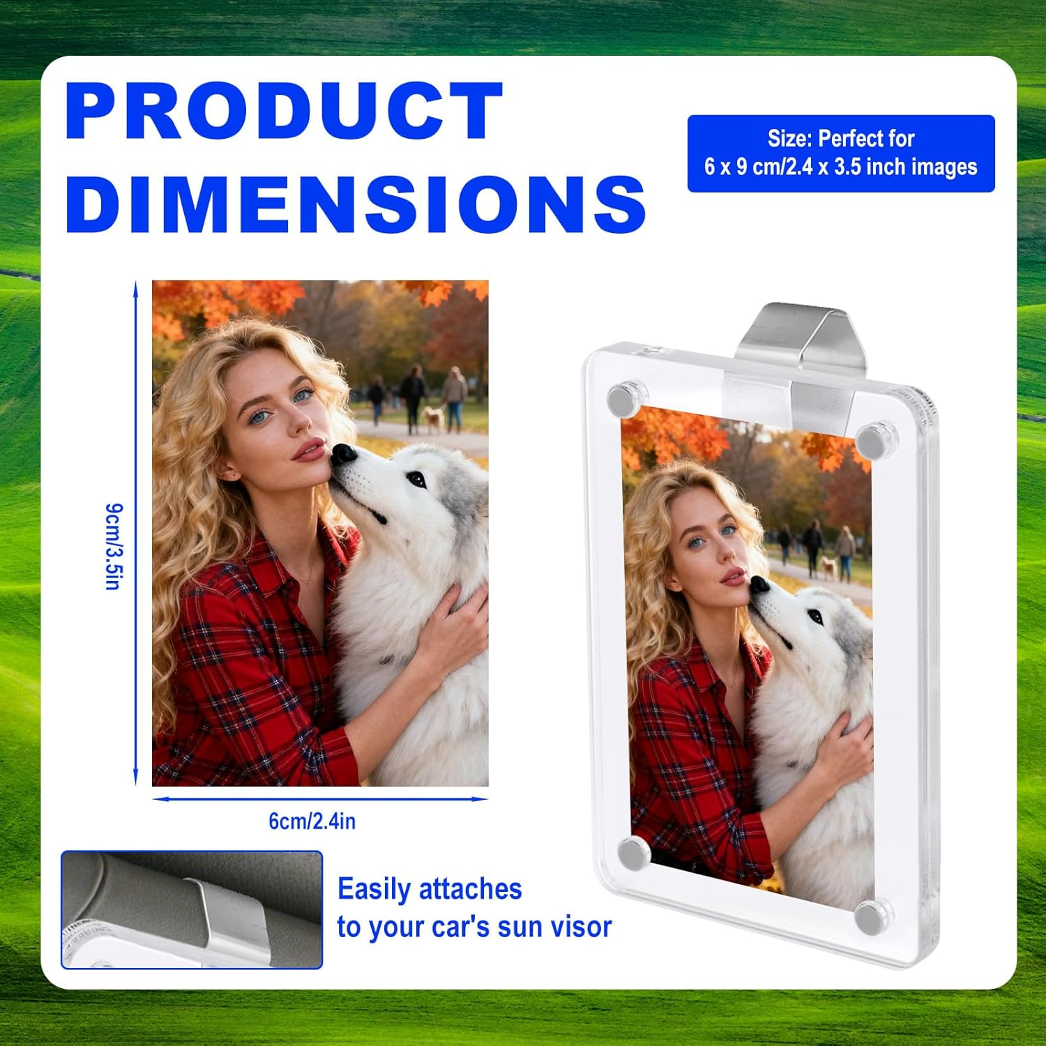 Pcs Car Photo Holders for Sun Visor, Acrylic Magnetic Picture Frame with 2 Stainless Steel Clips & Cleaning Cloth Personalized Car Accessories for Photos Display