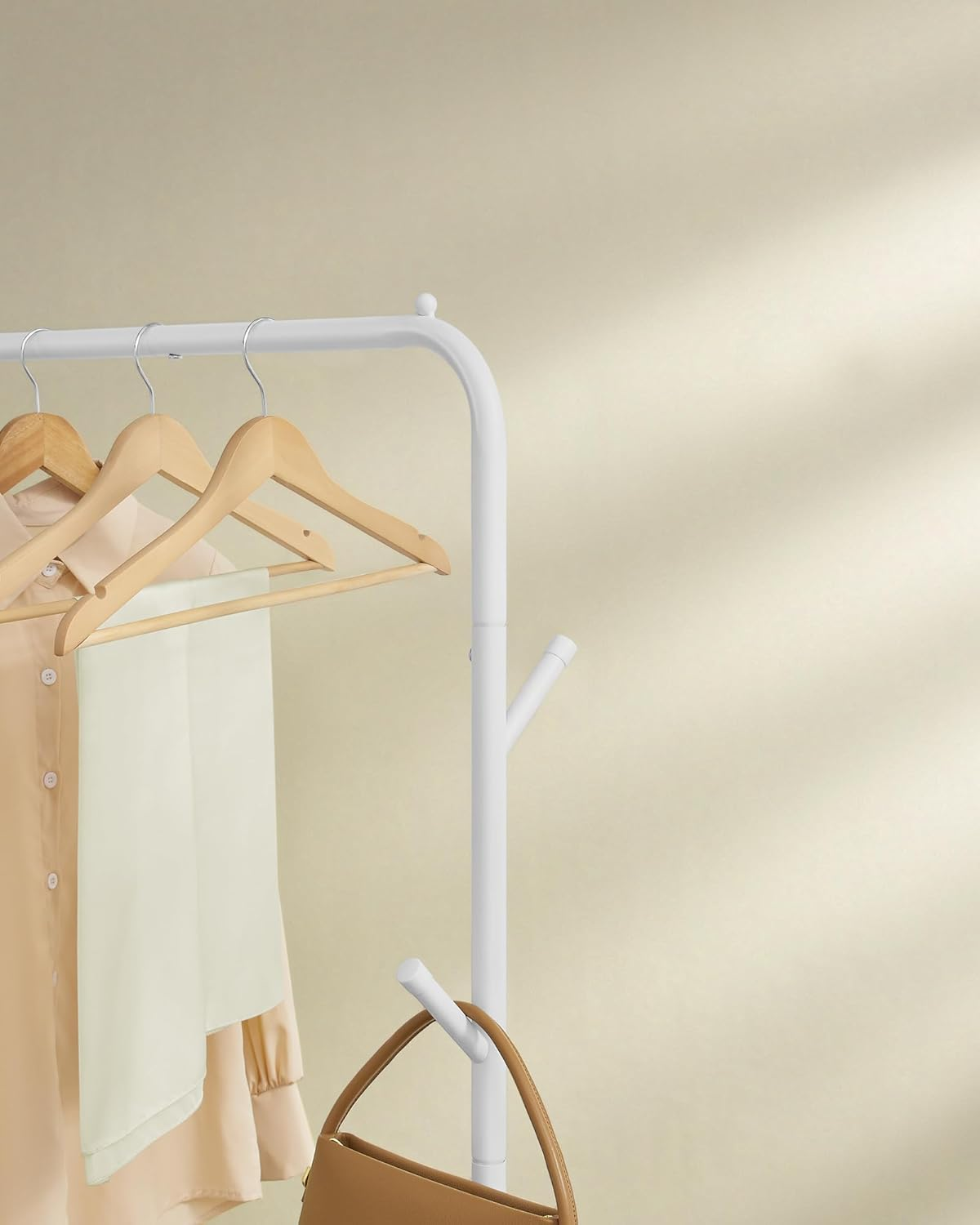 SONGMICS HSR131W01 Clothes Rack on Wheels, Clothes Rail, Coat Rack Made of Steel Tubes, Maximum Load 50 Kg, 103.5 Cm Wide, Multifunctional Storage, White - Ink Black image number 6