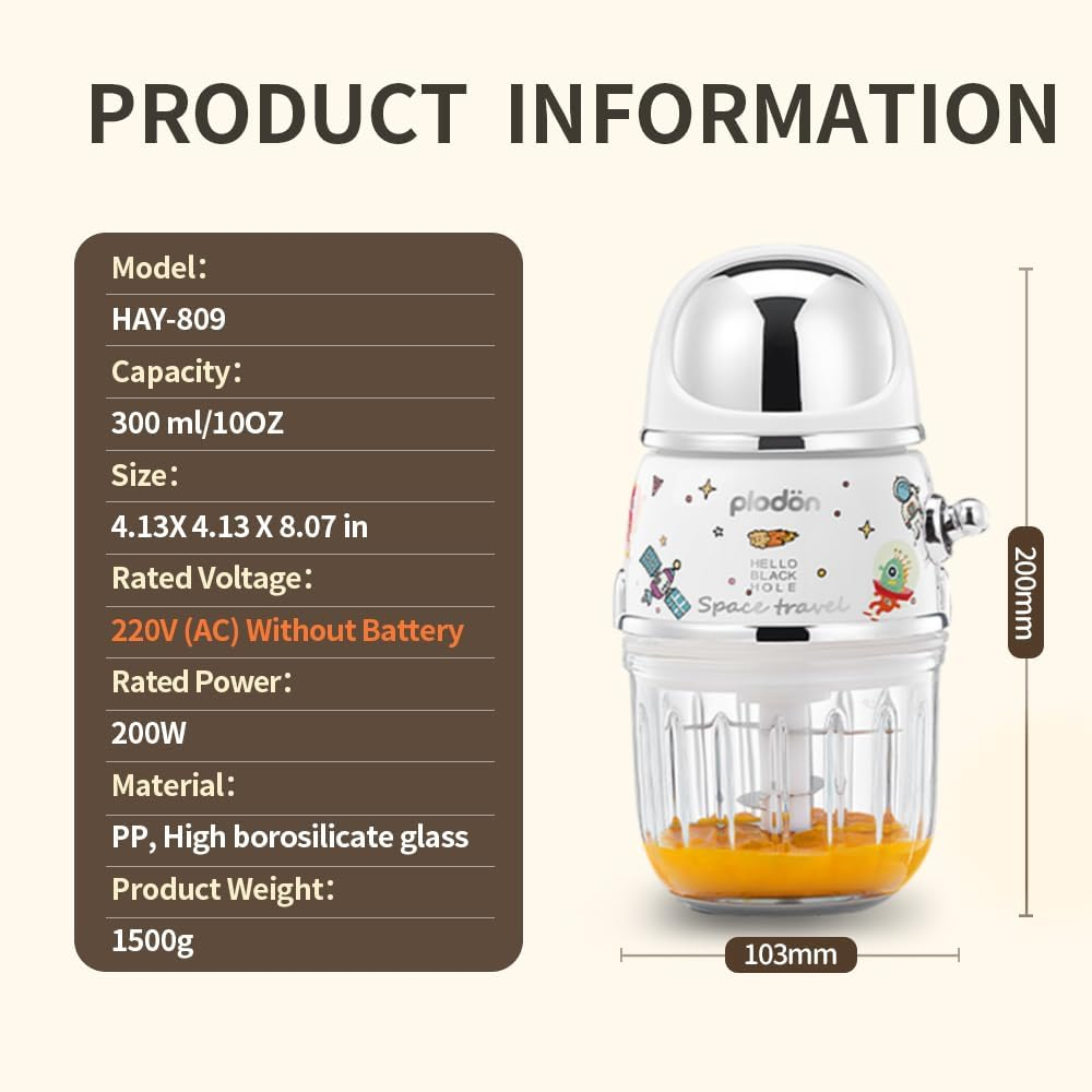 Baby Food Maker Mini Cute and Small Food Processor Puree Blender Grinder Chopper 1.2 Cup Glass Bowl with 6 Blade Electric (Spaceman-White(One Bowl)) image number 4