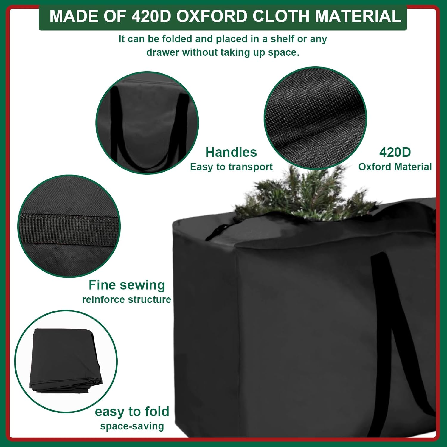 Patio Cushion Storage Bag Extra Large Oxford Fabric Outdoor Cushion Bag Waterproof Dust Resistant Outdoor Zippered Storage Bags for Furniture Cushions 68" L X 30" W X 20" H (Black) - Black image number 2