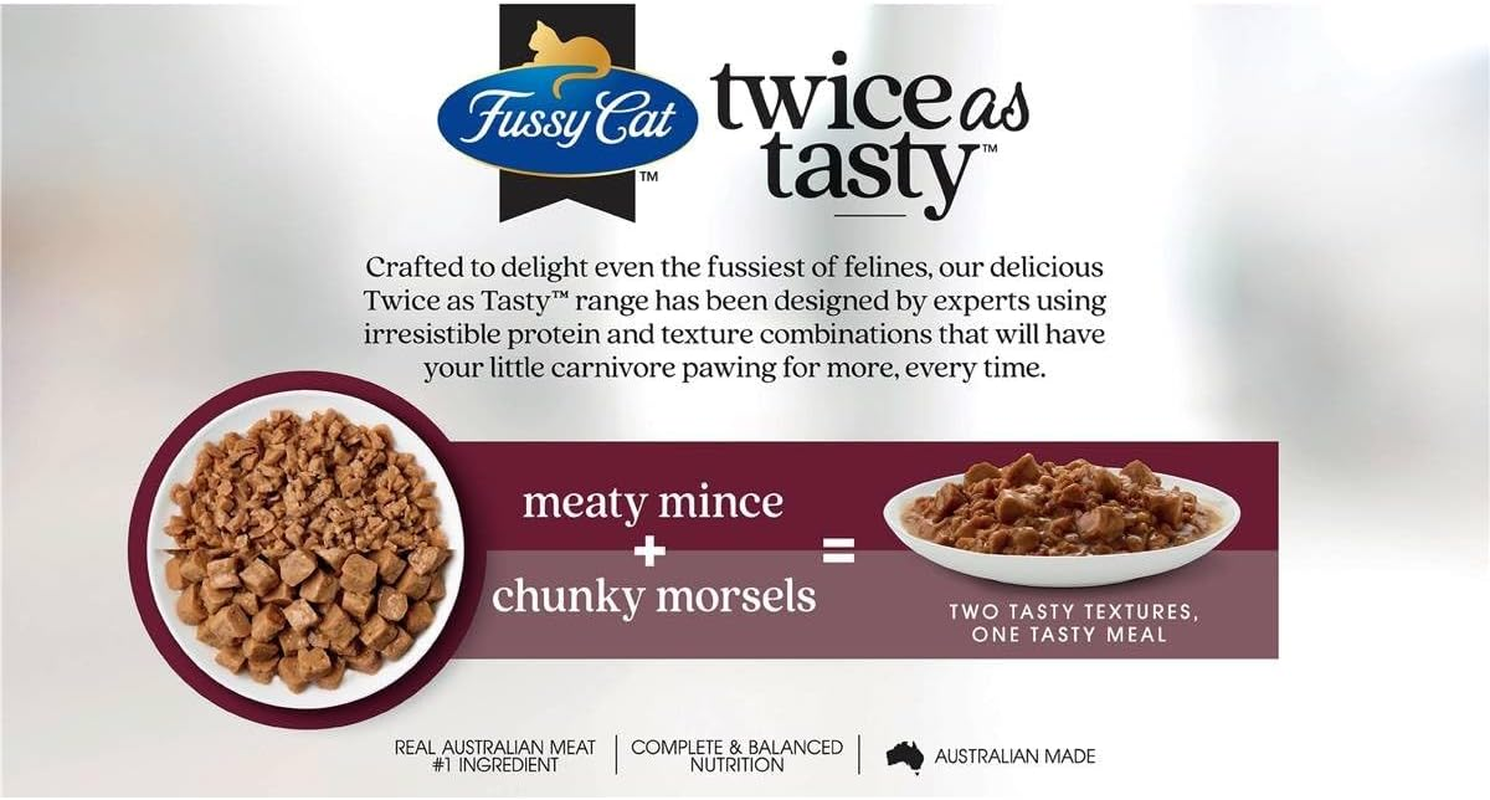 Fussy Cat Grain Free Adult Twice as Tasty Wet Cat Food, Mince & Morsels, 12X80G | Two Tasty Textures, One Irresistible Meal | Real Australian Meat, Grain-Free & Complete Nutrition image number 6
