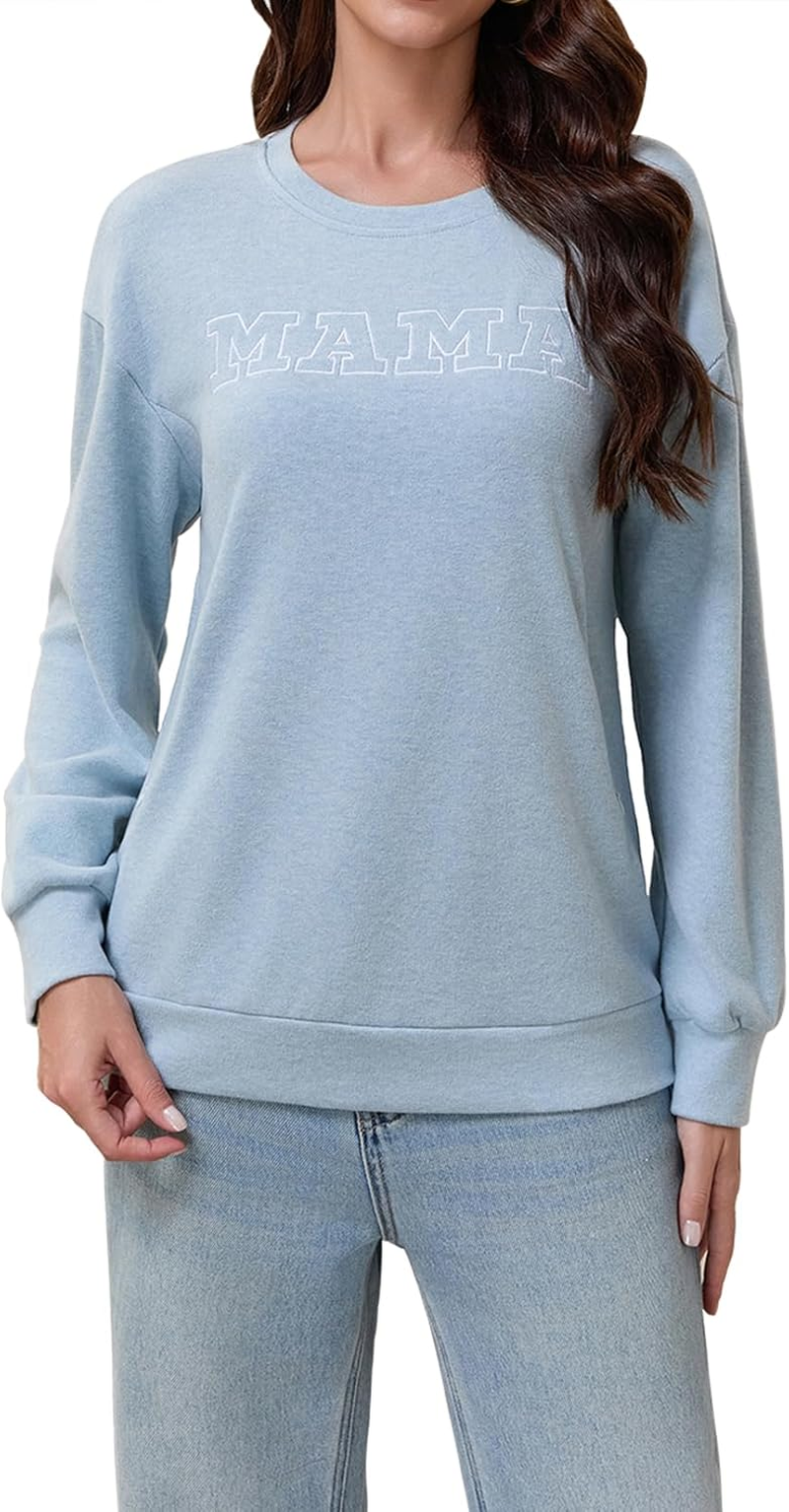 TAIUICY Women Waffle Knit Mama with Zippers Breastfeeding Sweatshirt Mama Embroidered Zip Nursing Pullover Tops