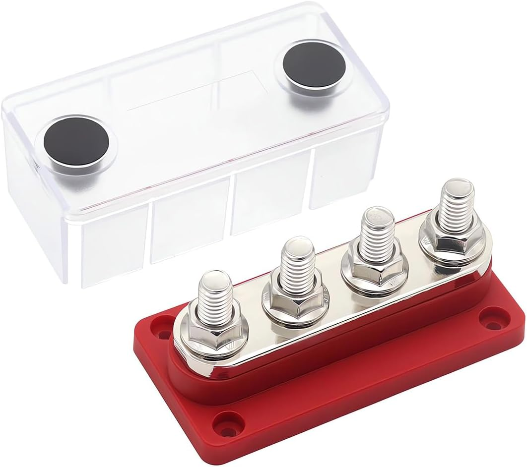 4 Gang 300A M8 Power Distribution Block Bus Bar Terminal Post Stud 12V Red Tin-Plated Copper Corrosion Protection Anti-Galling Durable and Compatible Enhance Your RV Experience image number 5