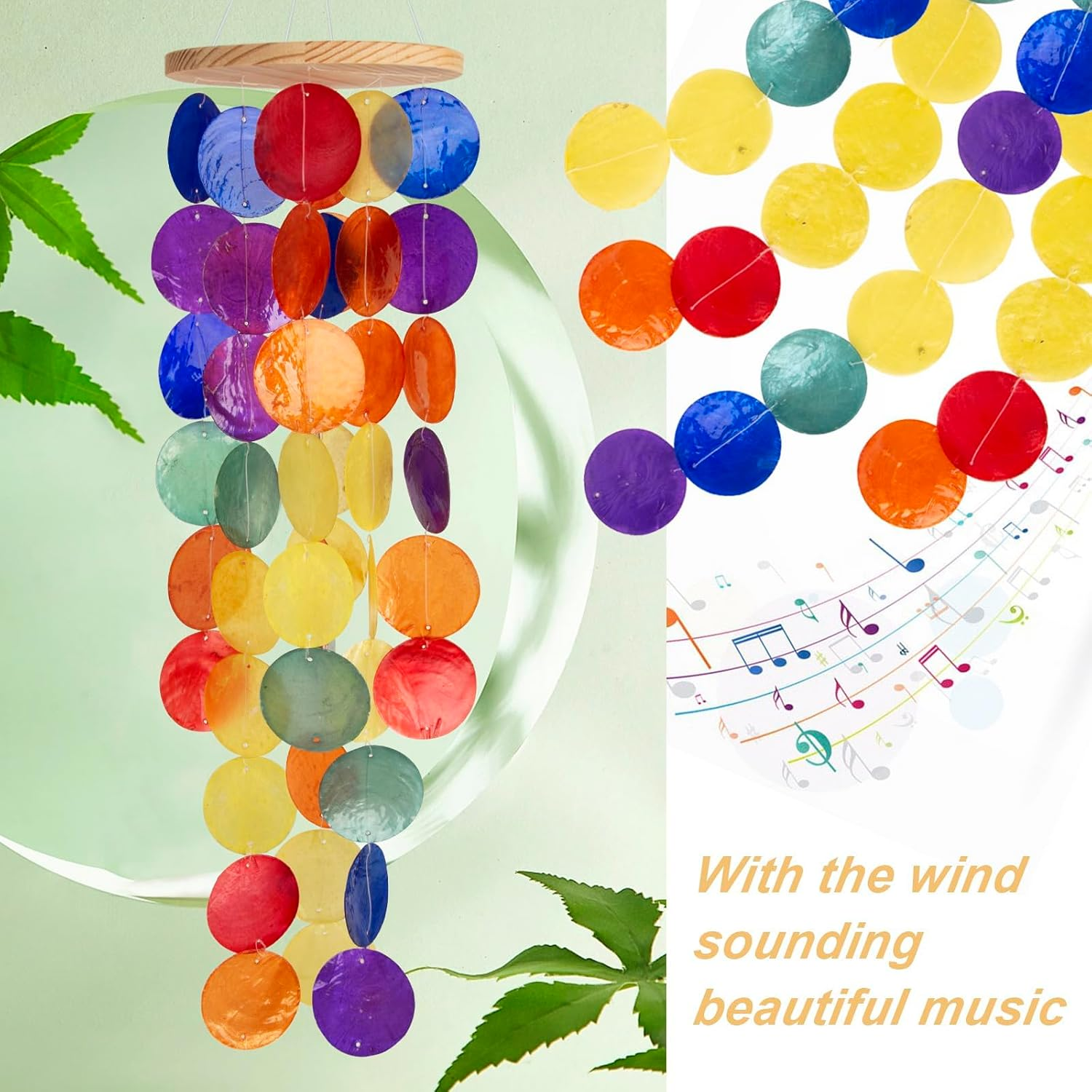 Wind Chimes for outside - Handcrafted Rainbow Capiz Shells Windchime Coastal Style Decor for Indoor/Outdoors, Garden Decor, Great Present for Women, Wind Chimes Lovers and More image number 6
