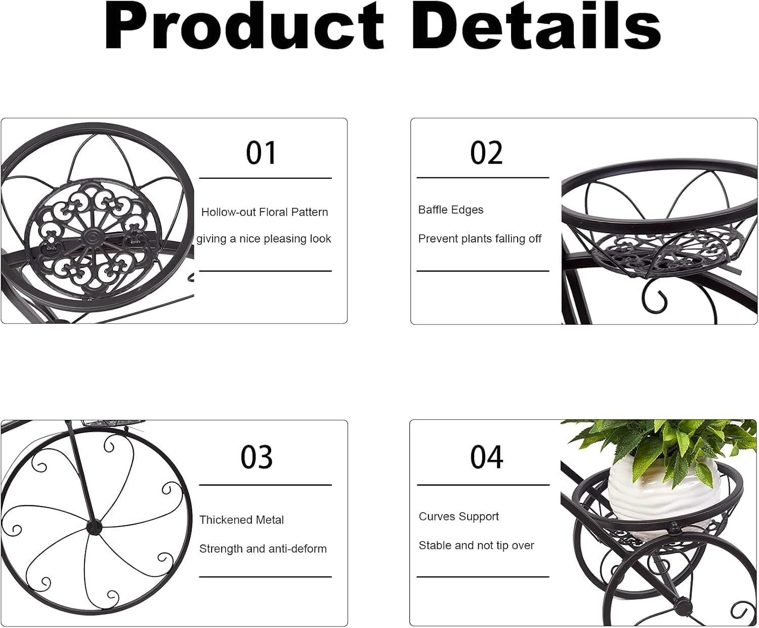 Medla Tricycle Plant Stand, Flower Pot Cart Holder 3 Tier Metal Plant Stand for Home Garden Patio Great Gift for Plant Lovers Housewarming Christmas Parisian Style Black image number 3