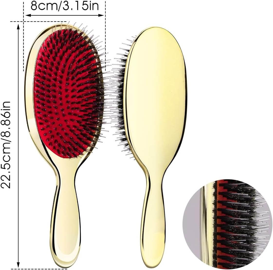 Gorise Hair Brush Paddle Massage Hair Extension Professional Detangling Natural Bristles Cushion Nylon Brush Comb for Women Gold image number 1