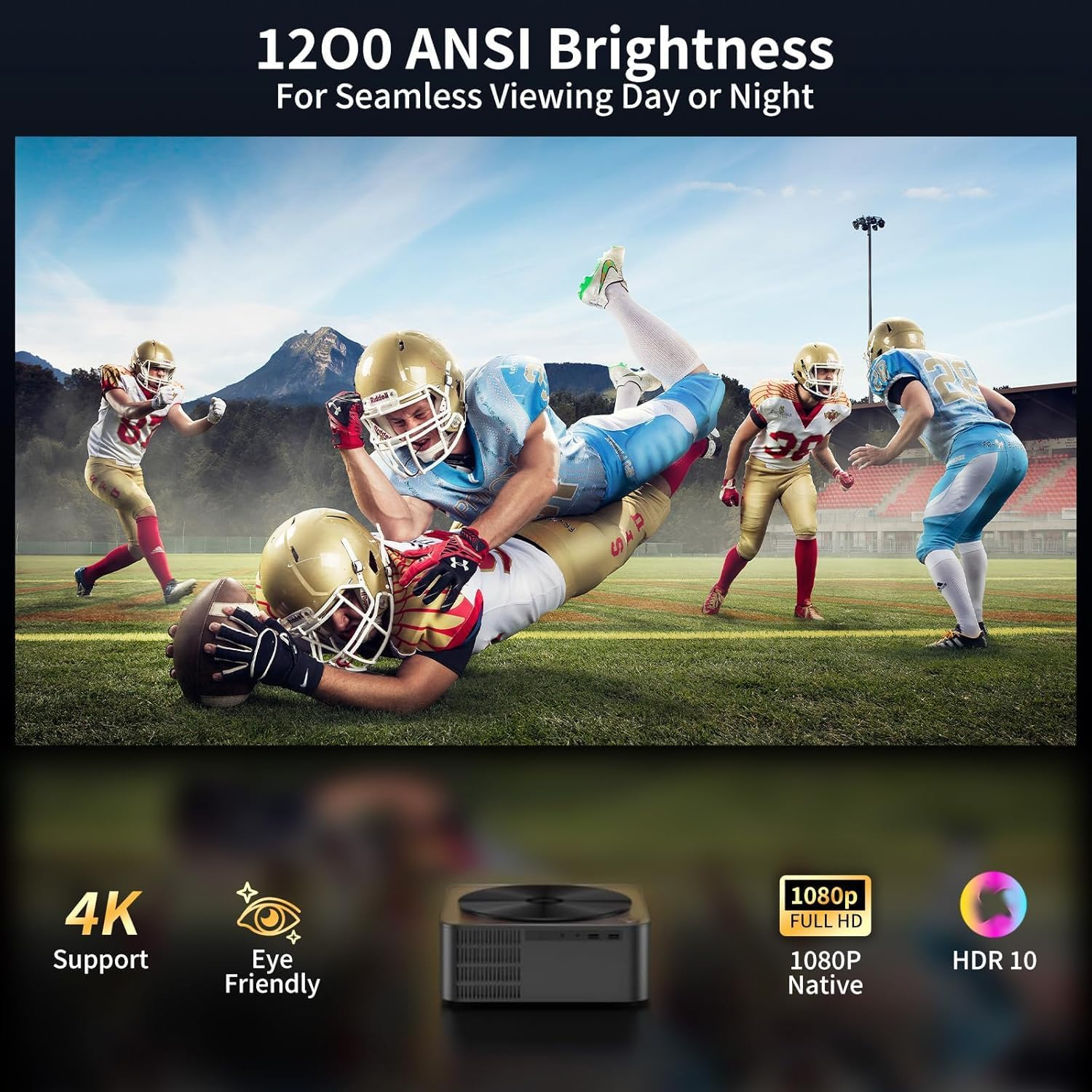 Projector-4K [1200 Ansi/Netflix Officially Licensed] Smart Projector with Wifi6 and Bluetooth,3D Stereo Sound & AI Auto Focus,Outdoor Movie Projector,Max 300''Display image number 3