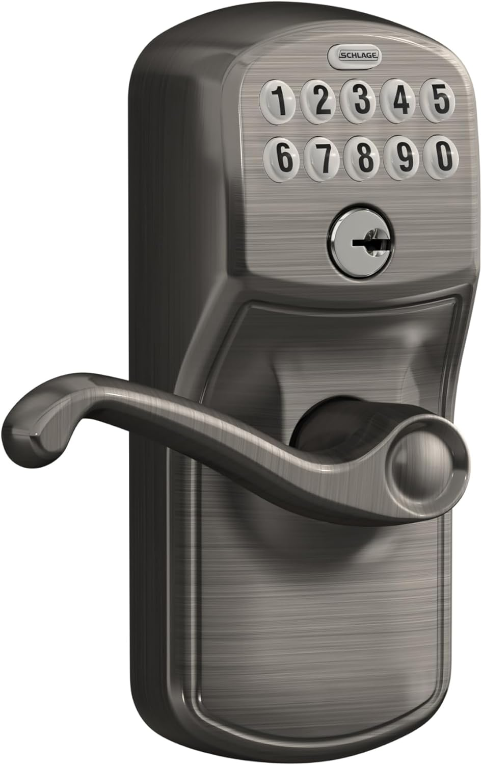 Schlage FE595 PLY 620 FLA Plymouth Keypad Entry with Flex-Lock and Flair Style Levers, Antique Pewter image number 3