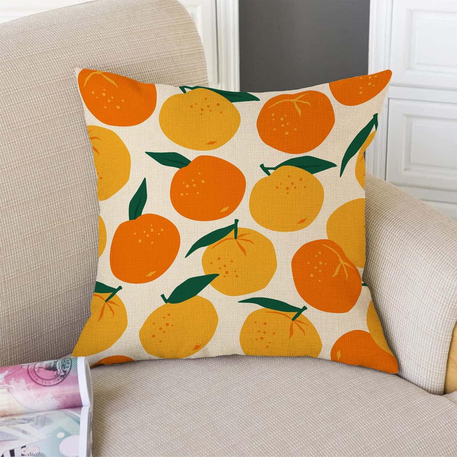 TSSOHU Throw Pillow Cover Mandarins Oranges Summer Fruits Decorative Throw Pillow Case Square 18" X 18" Home Couch Bed Pillowcase - Tss02 image number 6