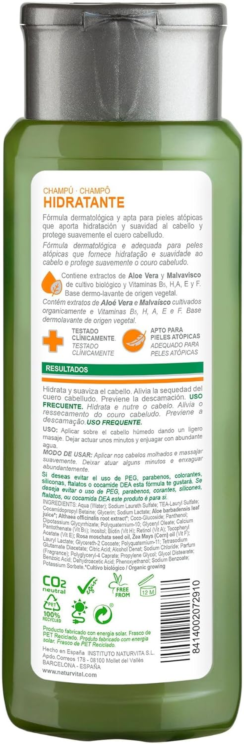 Hair Shampoo Aloe Vera - Moisturiser - 300 Ml/Natural & Organic