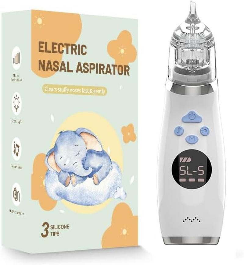 Nasal Aspirator for Baby, Electric Baby Nose Sucker with 5 Levels Suction, Automatic Nose Cleaner with 3 Silicone Tips, Nose Aspirator with Music Soothing Function & Light image number 1