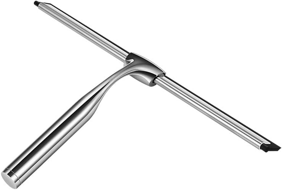 Shower Squeegee Stainless Steel Shower Wiper Shower Scraper with Hanging Hooks, Window, Car Mirror and More (Silver, One Size) image number 5