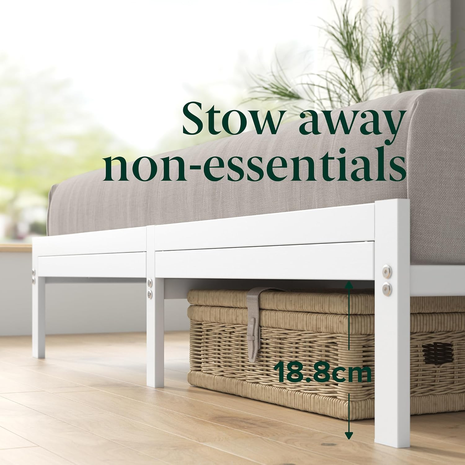 Zinus Kai White King Single Bed Frame Bamboo Wood and Metal Base