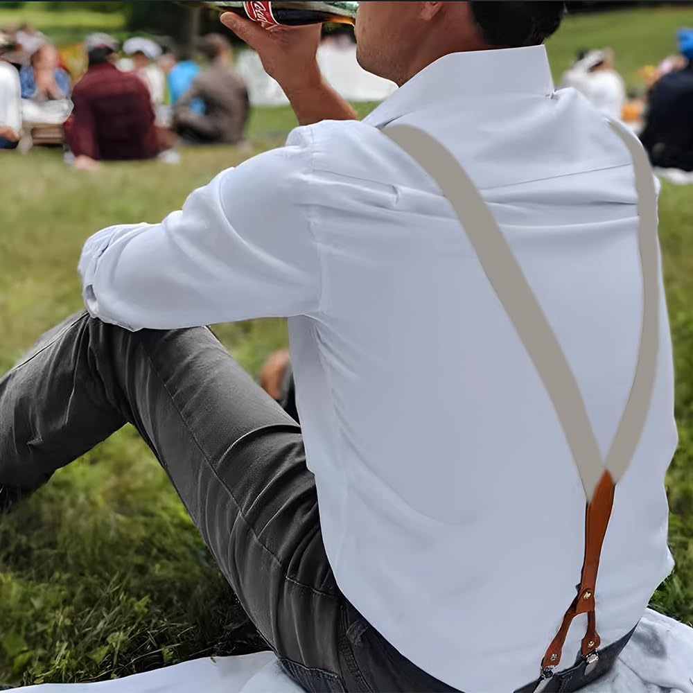 Suspenders for Men Adjustable Y Back Suspenders Elastic Mens Braces Mens Suspender with Strong Metal Clips for Men Women Trousers Jeans Suit Pants Tuxedo, Khaki image number 3
