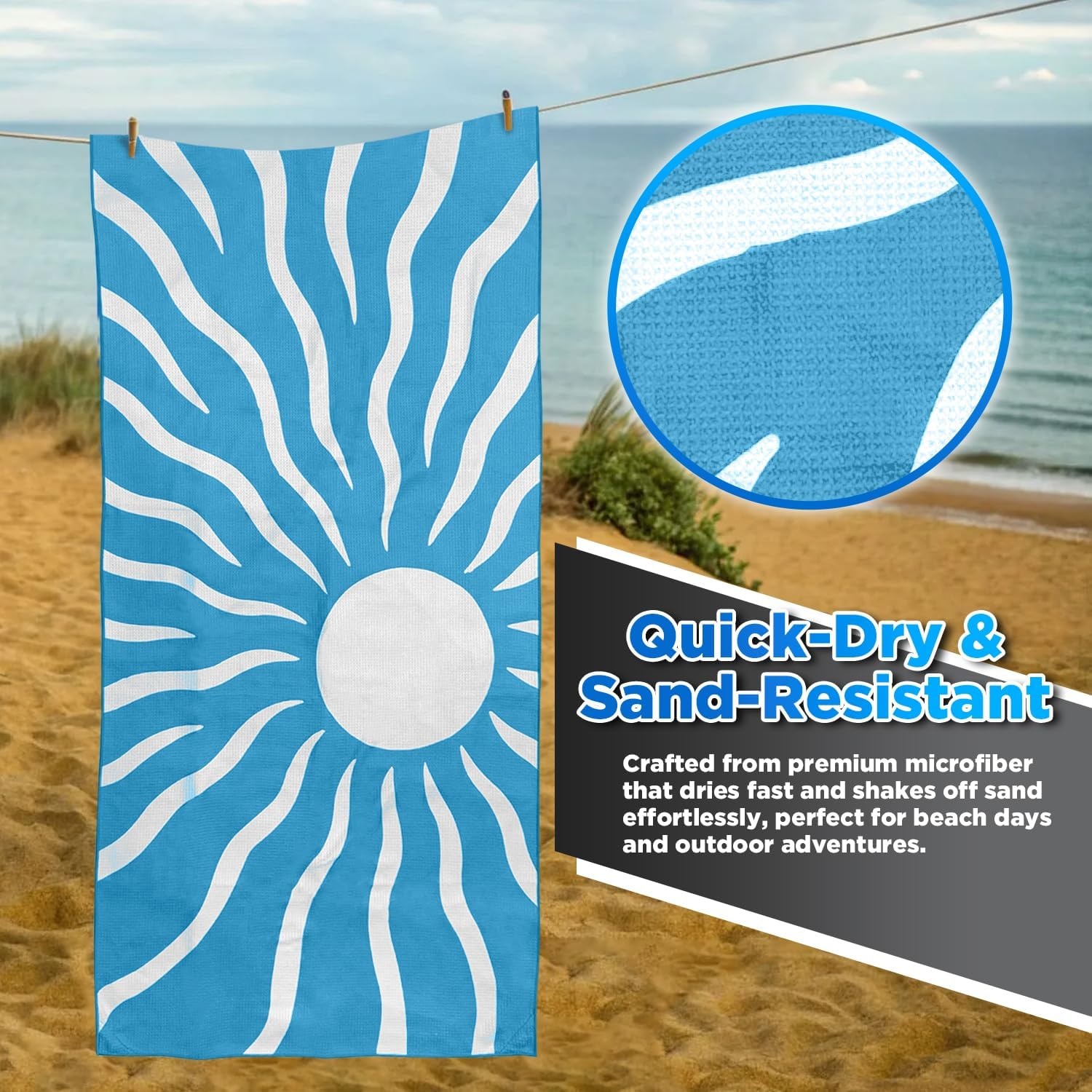 Outdoor Magnetic Bath Towel &ndash; Quick Dry Sandproof Microfibre Beach Towel with Magnetic Closure &ndash; Lightweight, Compact & Sand Free &ndash; Fast Drying Swim, Pool, Travel, Camping & Sports Towel (Blue) - Orange image number 6