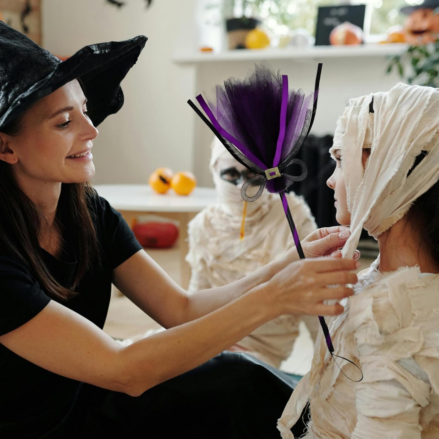 VALICLUD Vivid Halloween Witch Broom Prop for Costume Decorations Party Cosplay Boys and Girls and Adults Broomstick Ornament Broom for Halloween image number 2