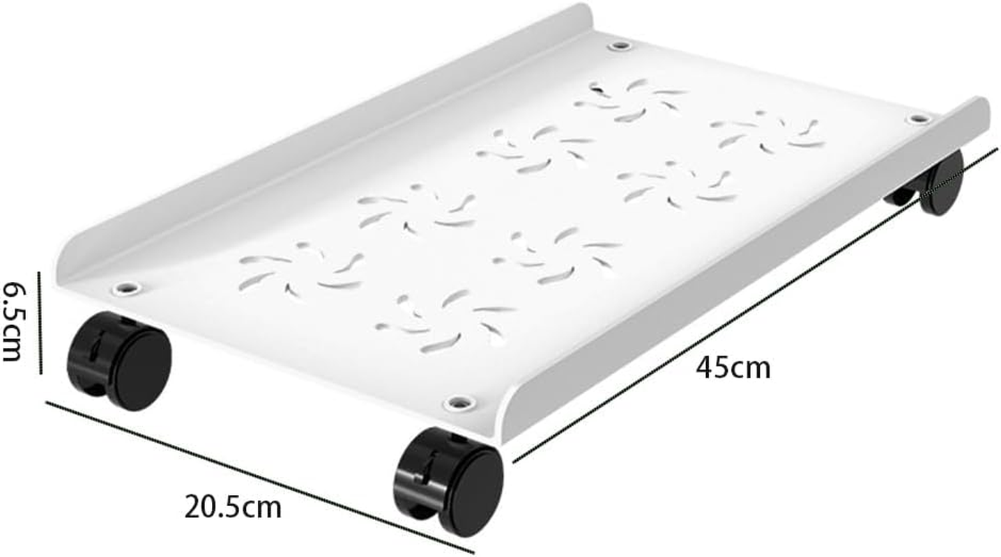 Computer Tower Heavy-Duty CPU Stand Cart with Four Wheels Rolling Monitor Support Mobile PC Holder Desk Accessories (White) - Black image number 6