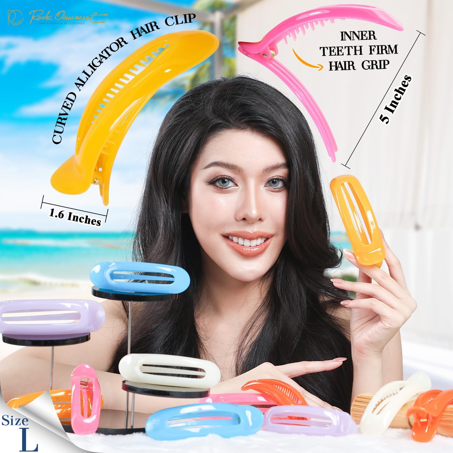 RC ROCHE 6 Pcs Flat Claw Hair Clips for Women Alligator French Barrette Long Thick Hair Duckbill Curved No Slip Grip Lay Flat Side Slide Firm Classic Styling, Large Jelly Candy Multicolor image number 3