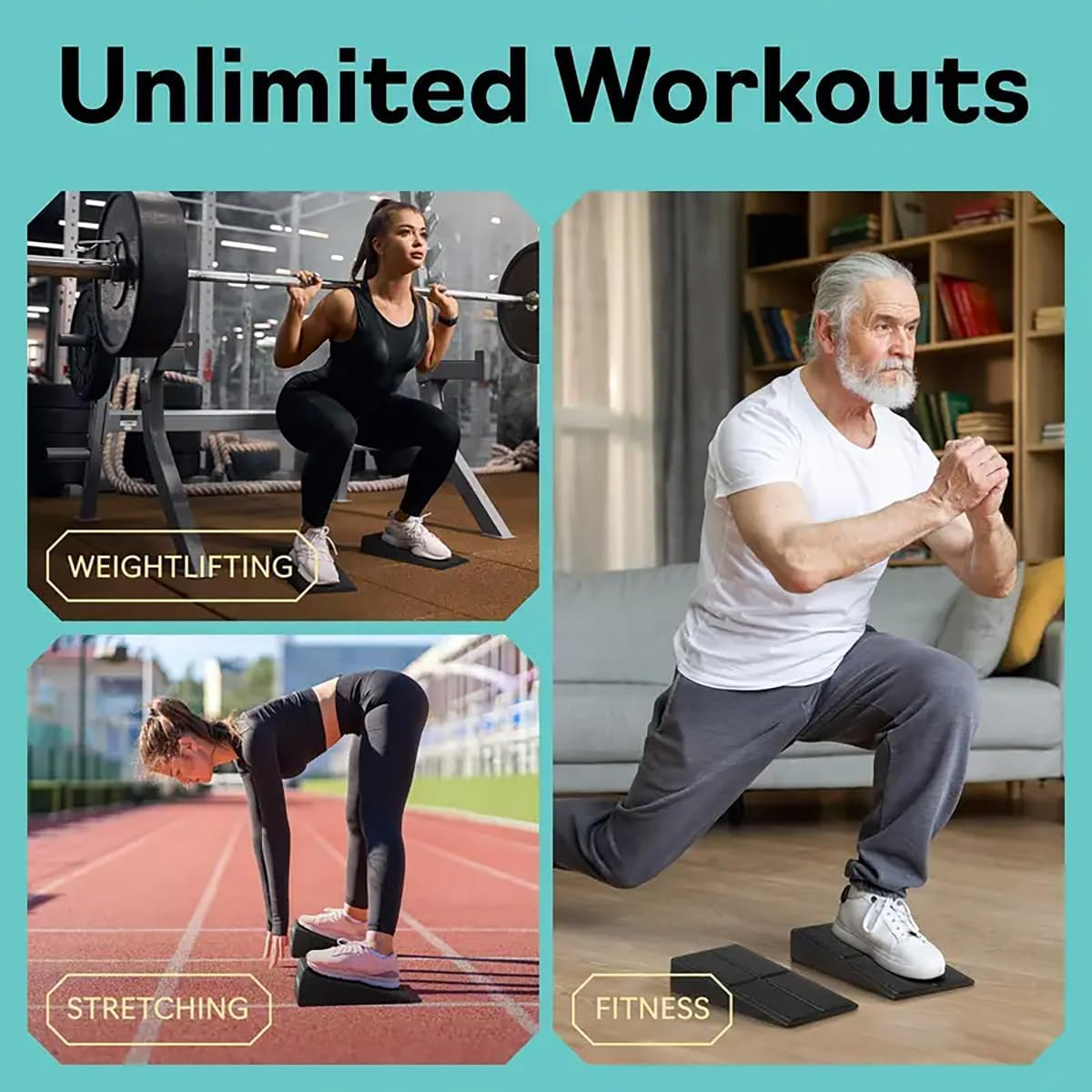 AIMALL Adjustable Fitness Wedges, 3-Piece Yoga Stretch Set for Leg and Squat Training, Compact EPP Foam Pedals for Enhanced Leg Workouts, Black image number 4