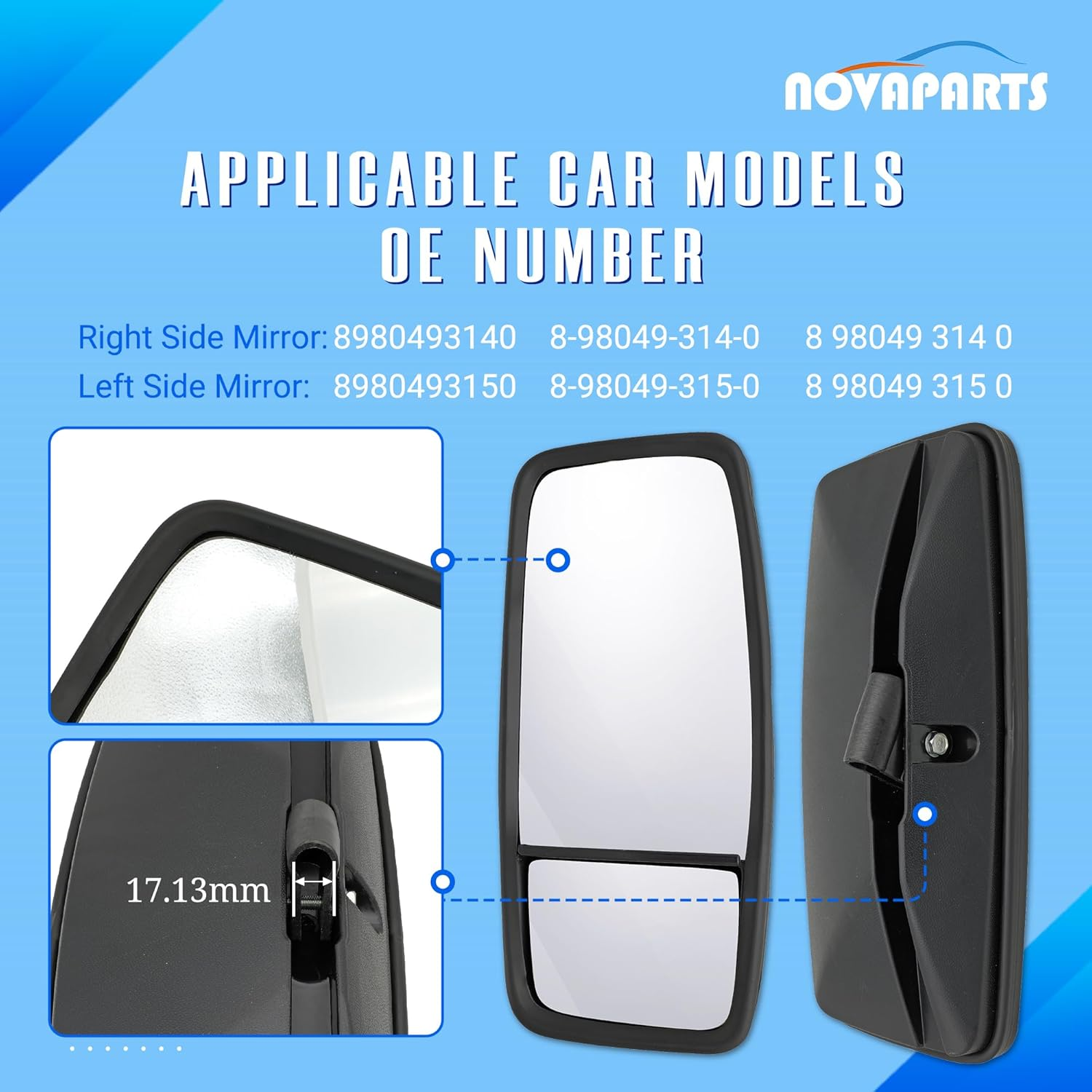 NOVAPARTS Left Driver & Right Passenger Side Door Mirror Automotive Replacement Parts for 2007-2023 Isuzu NPR NPR-HD NPR-XD NQR NRR Replaces # 8980493140 8980493150