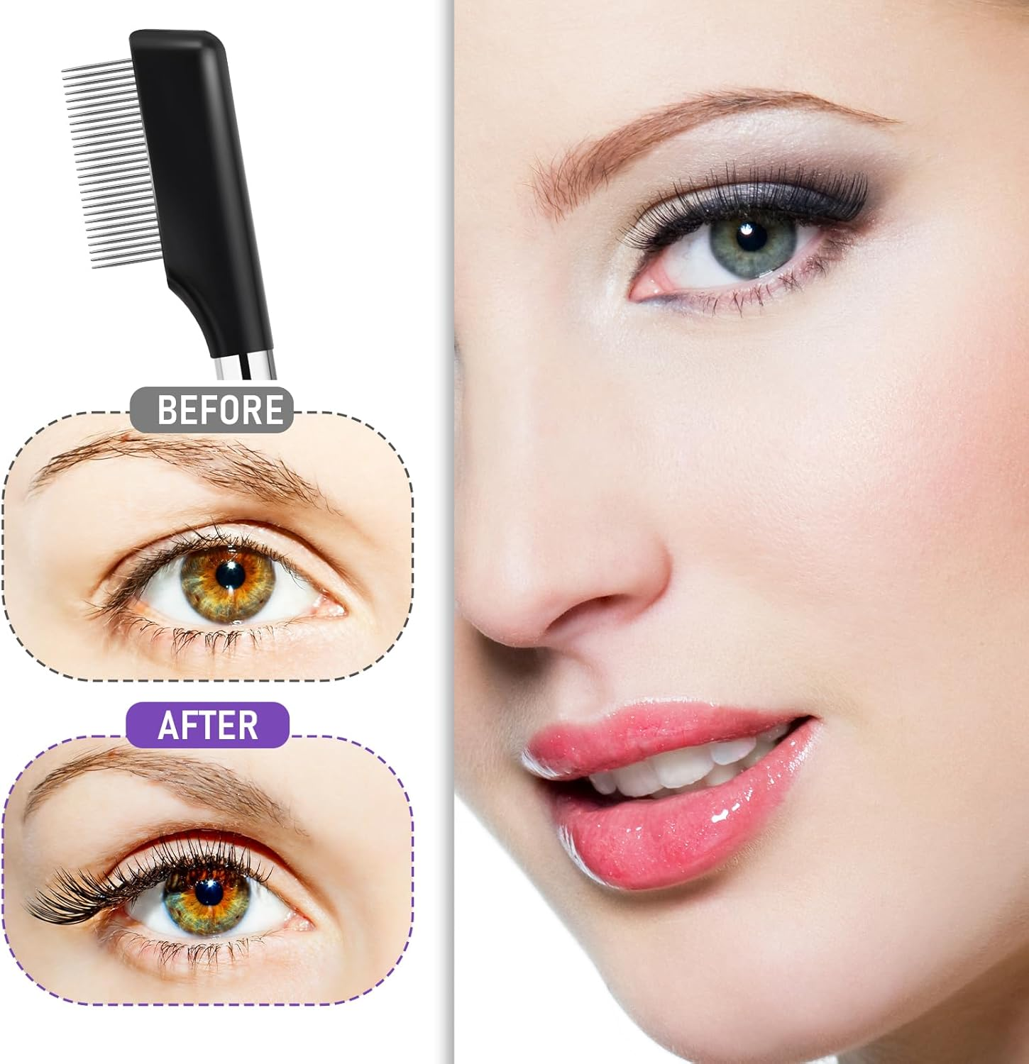 Pack of 2 Eye Eyelashes Separator Metal Eyelash Comb Eyebrow Brush Eyelash Brush Mascara Applicator Eyelash Separator Tool Teeth Care Brush for Girls Women