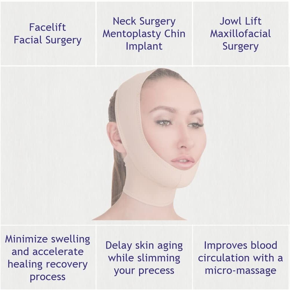 Post Surgical Chin Strap Bandage for Women - Neck and Chin Compression Garment Wrap - Face Slimmer, Jowl Tightening (S) image number 3