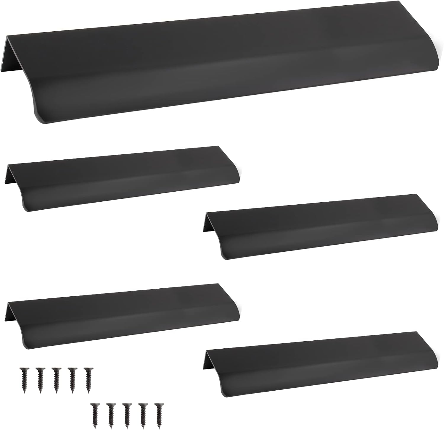 Auvotuis 10Pcs Modern Finger Edge Pulls, 120Mm/ 4.72Inch Aluminum Hidden Tab Pull Handles Black Concealed Finger Drawer Handles for Cabinet, Kitchen, Closet, Wardrobe, Door