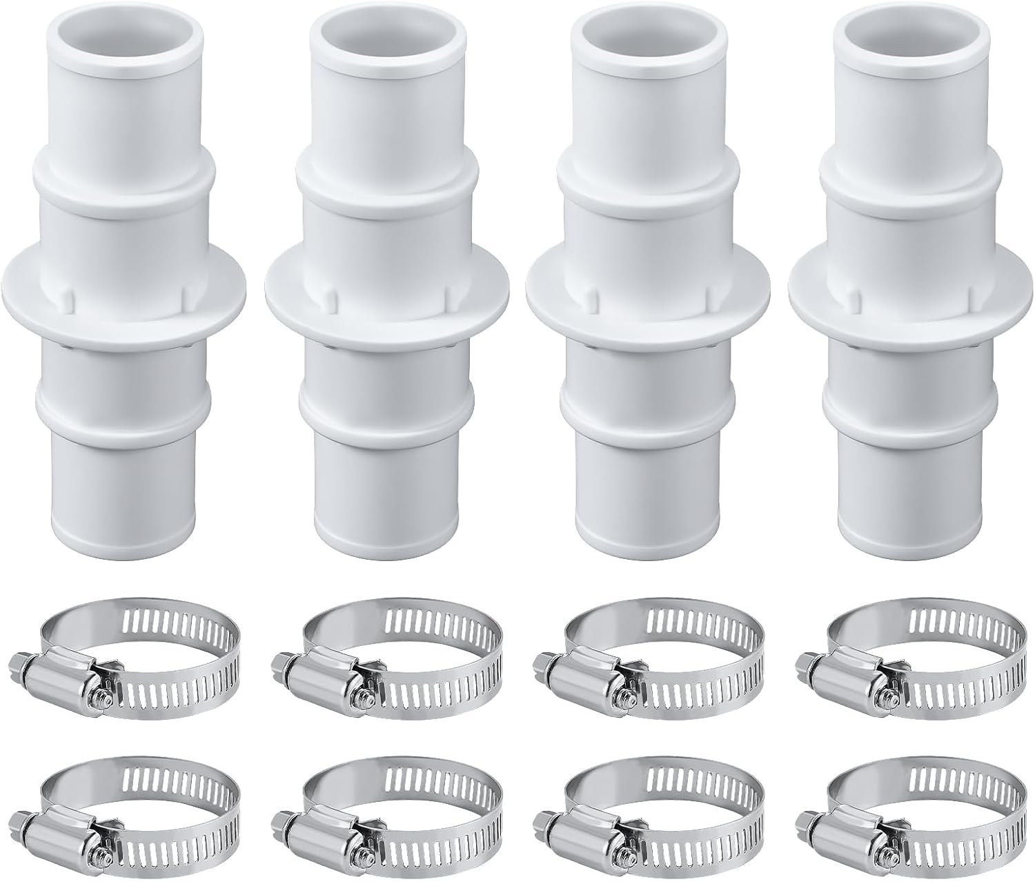 4Pcs Pool Hose Connector, 1-1/4" or 1-1/2" Hose Connector Coupling Fittings with 8Pcs Hose Clamps for Swimming Pool Vacuum Cleaners Filter Pump Hoses For/Polygroup/Intex Brand image number 4