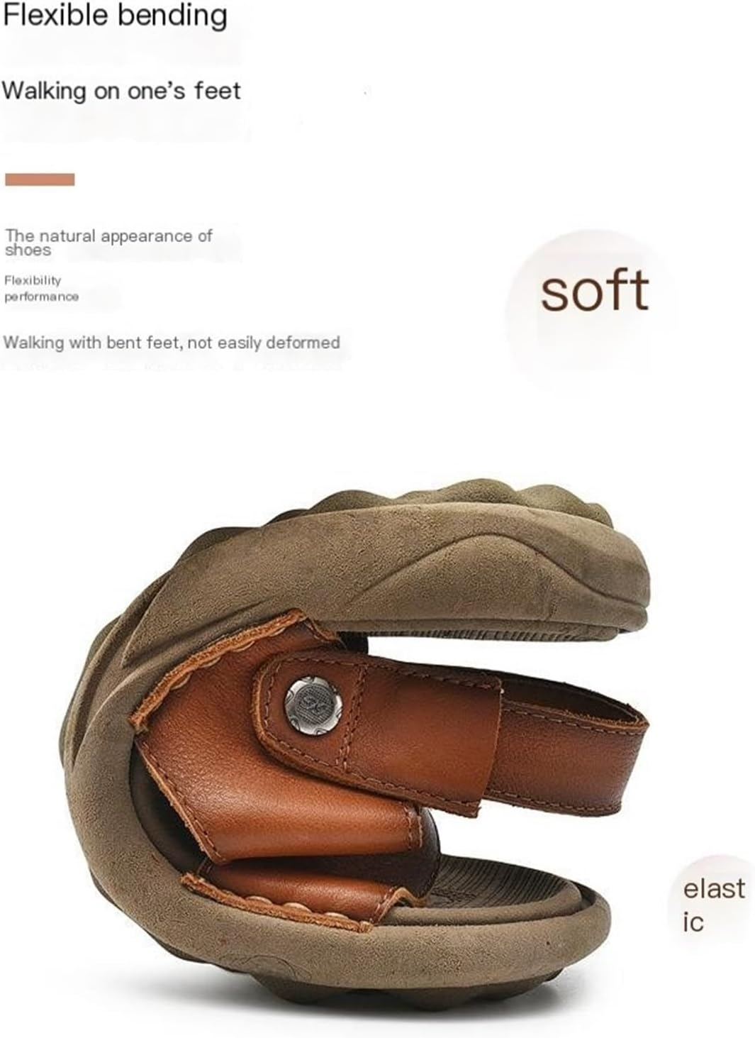 Summer Sandals Men Casual Beach Shoes Leather Thick Sole anti Slip Male Open Toe Shoes Black Brown Arch Support (Color : Khaki, Size : 8) image number 2