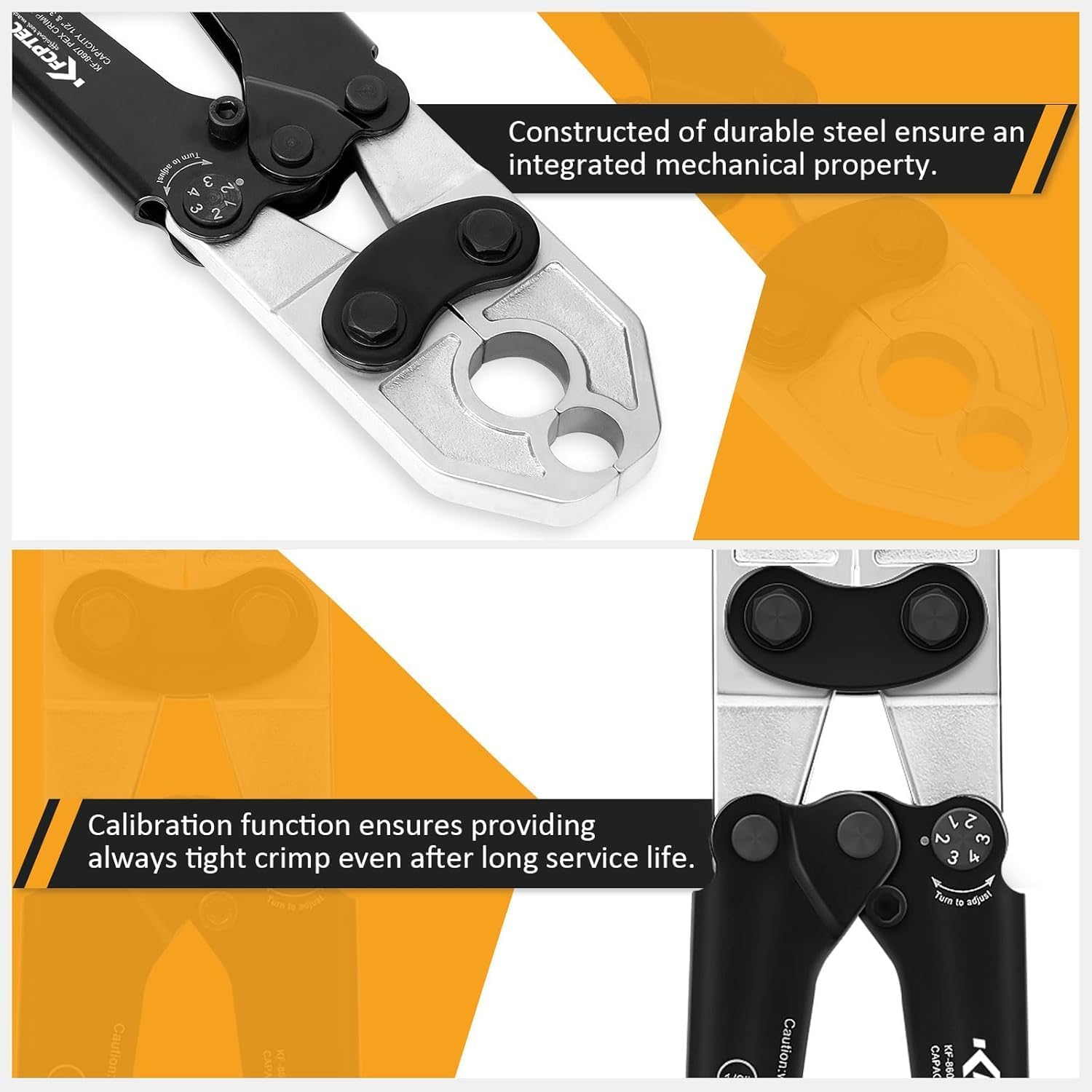 KF CPTEC 1/2" & 3/4" PEX Crimping Tool with Go/No-Go Gauge, Suitable for Copper Crimp Rings, Complies with ASTM F1807 Standard image number 3