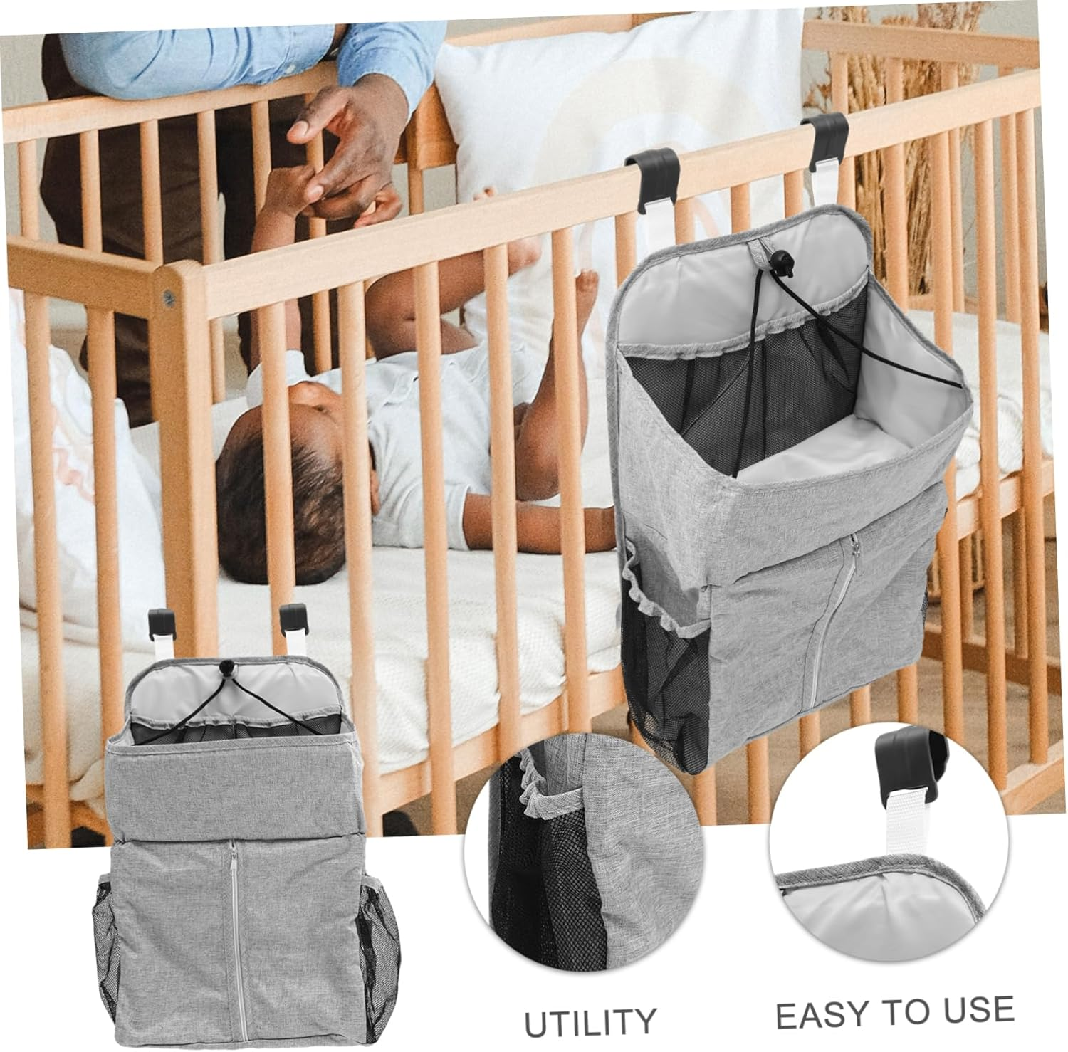 Cradle Hanging Bag Diaper Storage Organizer Multi-Use for Bed and Stroller image number 3