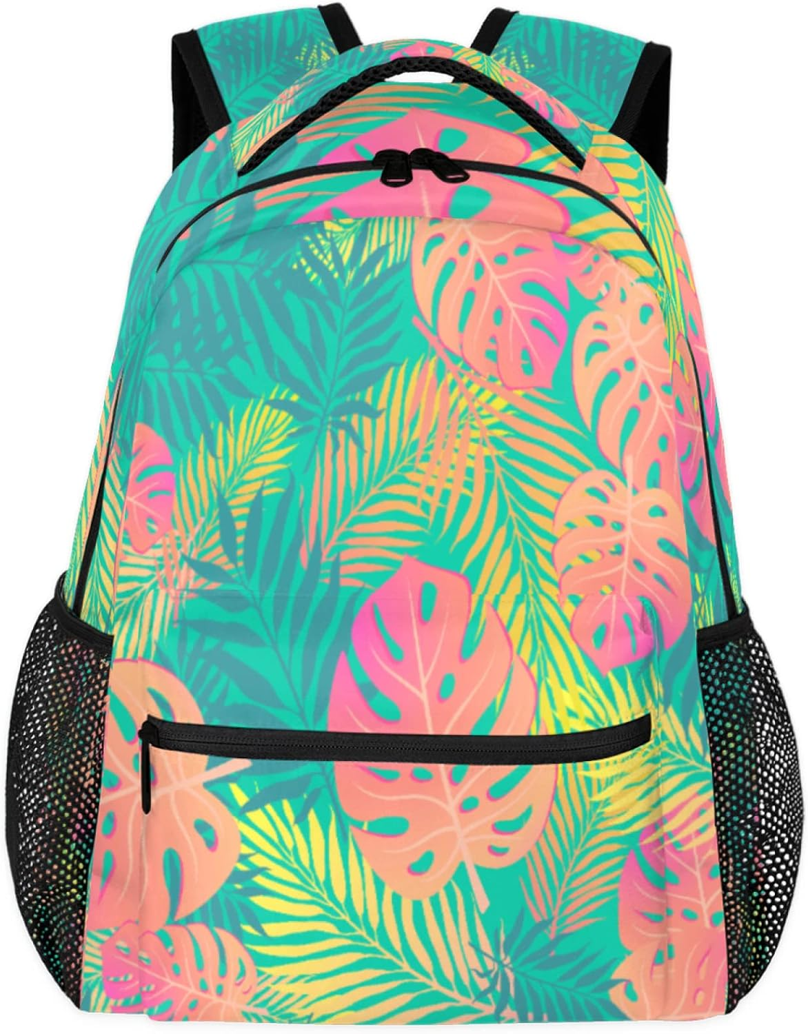 Colorful Palm Leaves Backpack Lightweight Waterproof Travel Rucksack Stylish Tropical Drawing Stylish Backpack for Man Women image number 1