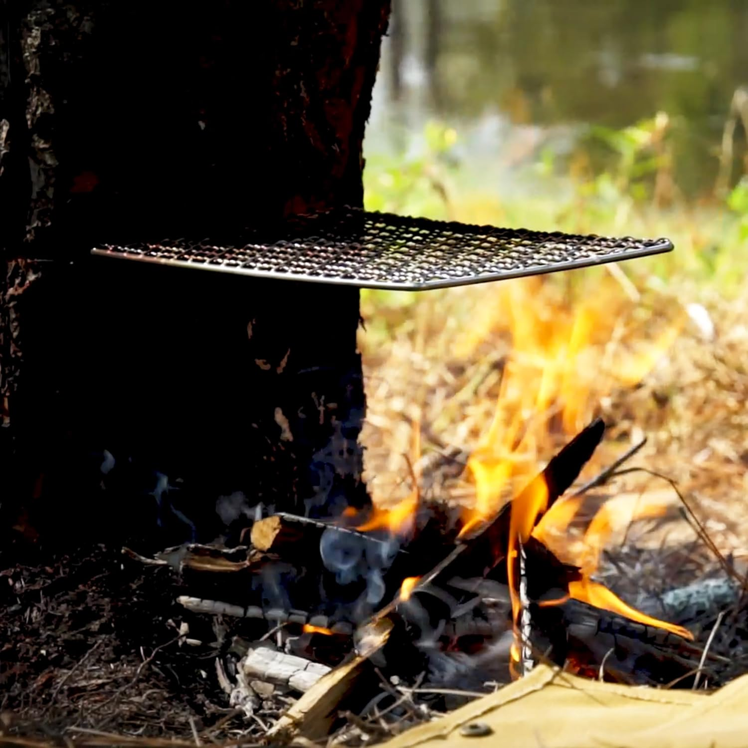 Hellfire Bushcraft Grill Stainless Steel Campfire Cooking Grate (2-Pack) Portable Camping Grate for Fire Cooking BBQ - Canvas Carrying Bag - Welded Mesh Grill Grate - Backpacking, Camping, Hiking image number 1