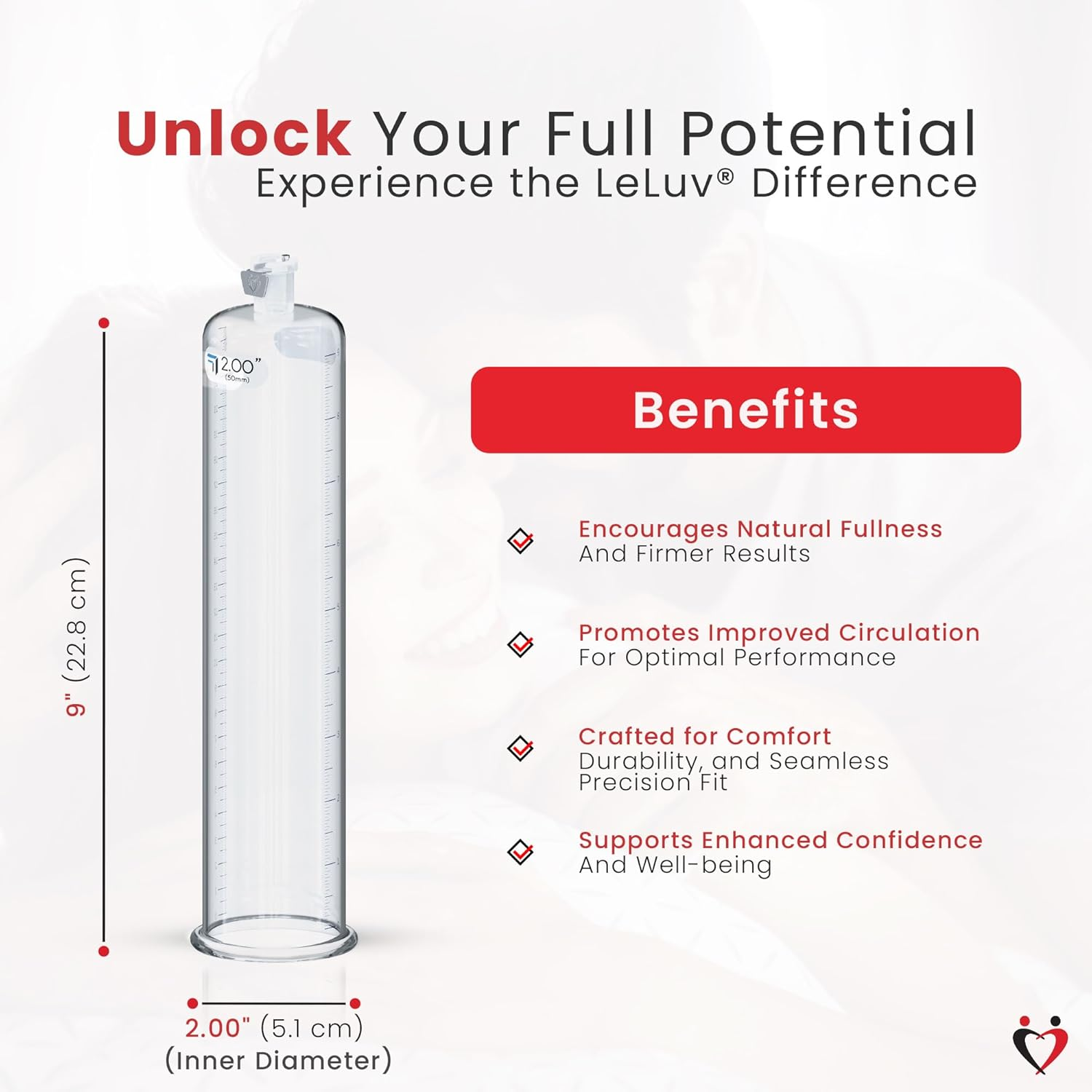Leluv Vacuum Cylinder for Enhancement Pumps Seamless Untapered Medical-Grade Clear Acrylic with Measurement Marks and Locking Fitting 2.00 Inch X 9 Inch image number 4