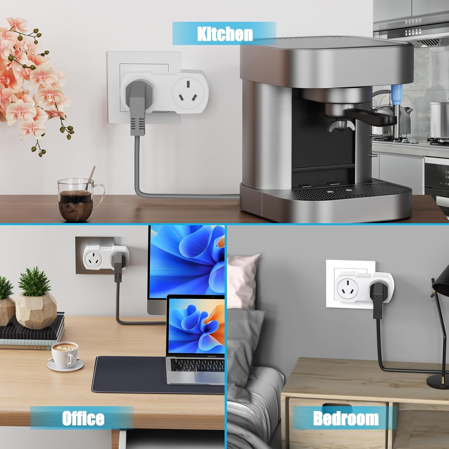 Multi Plug Outlet Extender 2 Pack, Double Power Outlet, Wall Outlet Splitter, 2 Way Outlet Wall Adapter, Sockets Adapter, 10A/2400W, Power Extender, White, for Home/Office