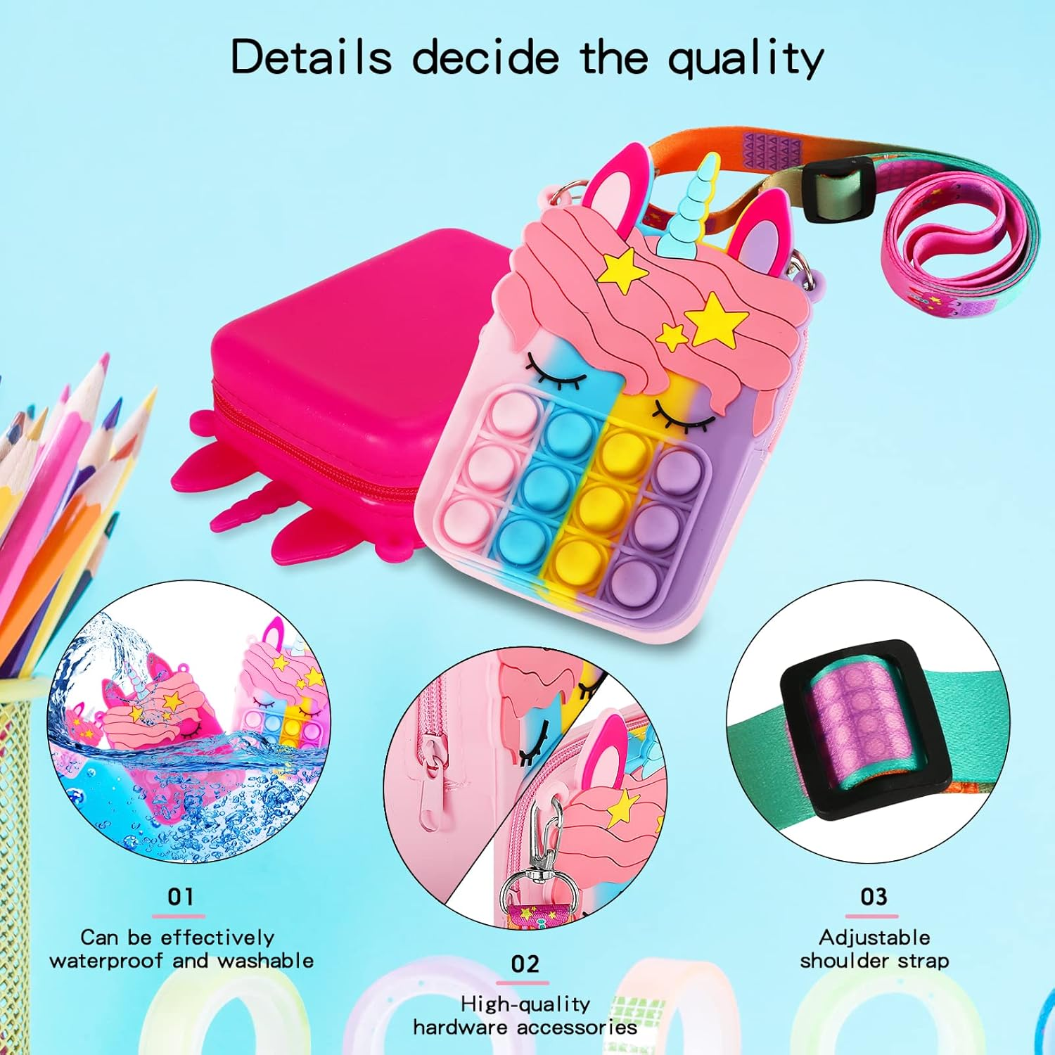 Push Bubble Sensory Pop Simple Fidget Handbag, Push Bubble Fidget Sensory Toys Crossbody Handbag Shoulder Bag, Silicone Small Purse Relieve Stress Relief Bag Dimple Toy for Kid Adult. (Pink) image number 2