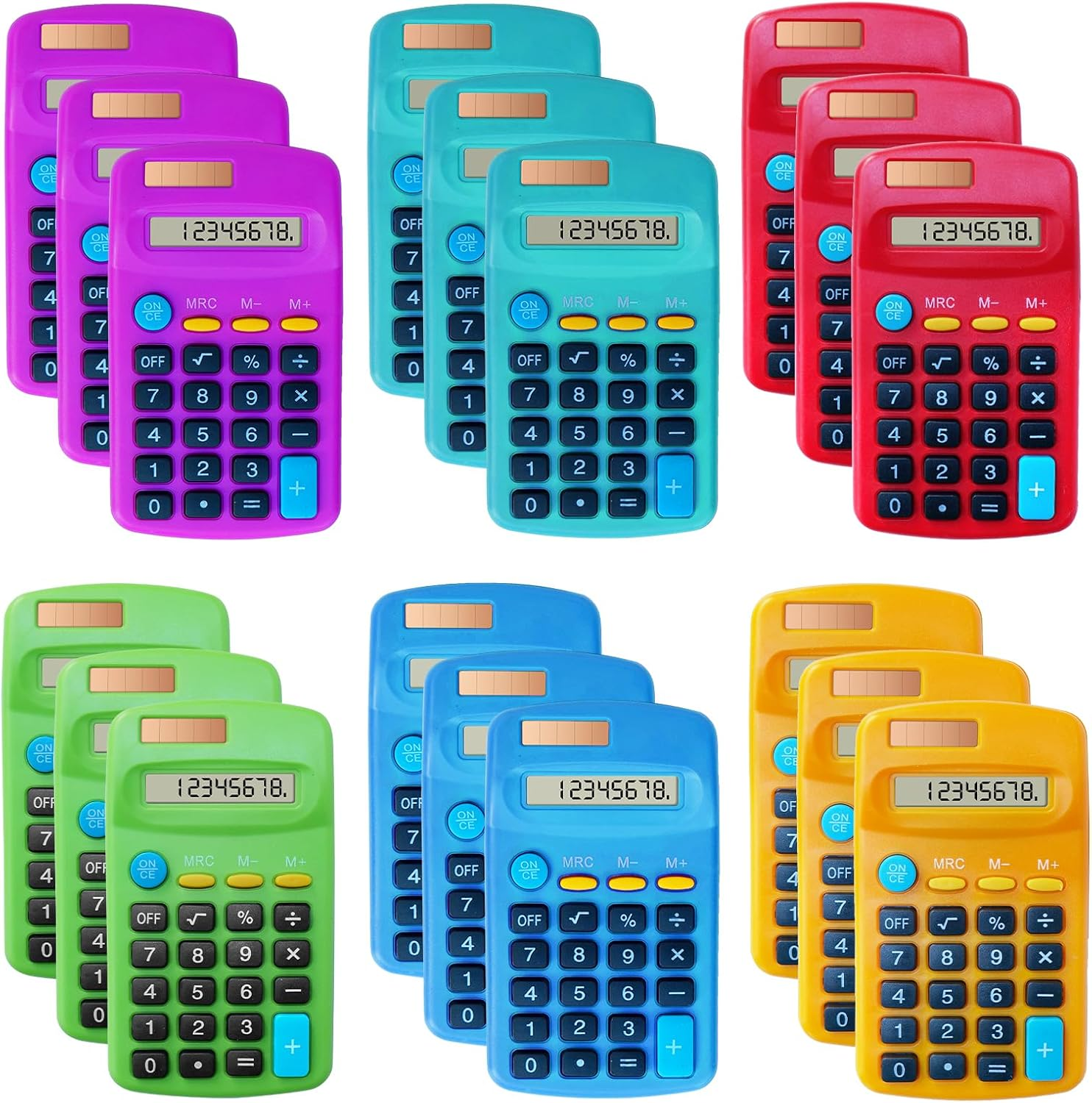 18 Pack Basic Calculators for Students, Pocket Calculator Bulk Classroom Mini Calculators Solar and Battery Dual Powered Handheld Calculator 8 Digit Display for Office School and Home Black