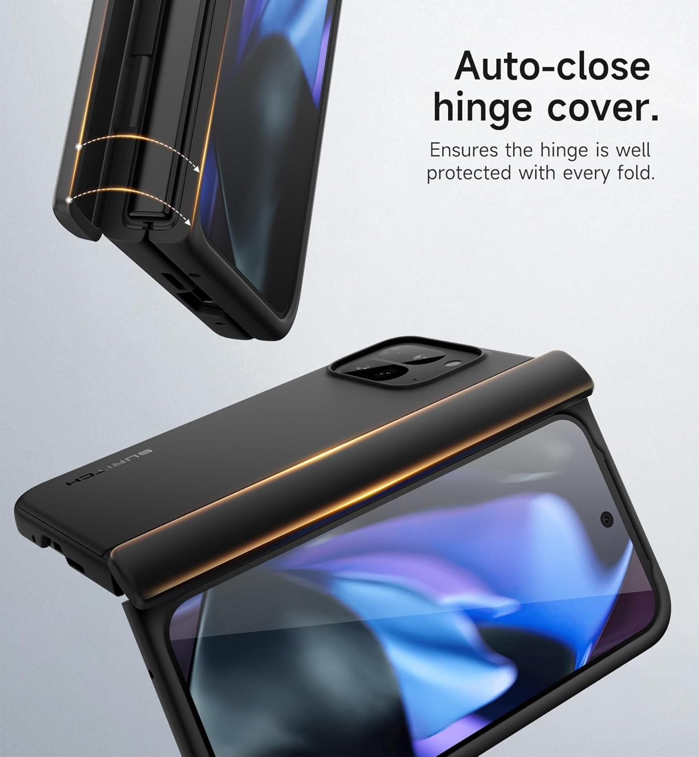 SURITCH for Google Pixel 9 Pro Fold Case, Built-In Kickstand, Screen Protector, Hinge Protection, Phone Case for Pixel 9 Pro Fold (2024), Black - Dark Blue image number 5