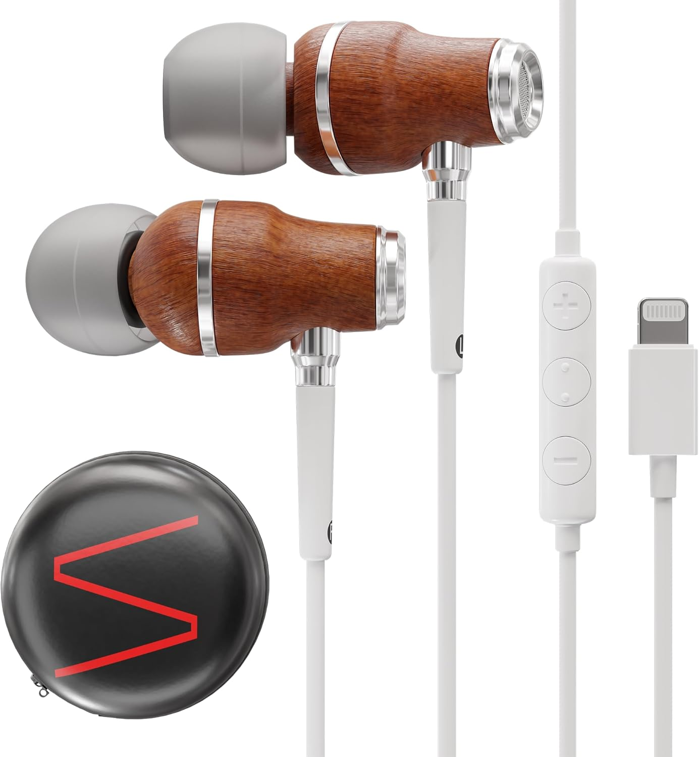 Symphonized NRG MFI Earbuds, Certified Lightning Earbuds Compatible with Apple Iphone/Ipad/Ipod, Premium Genuine Bubinga Wood In-Ear Noise Isolating Earphones, Stereo Wired Headphones (White)
