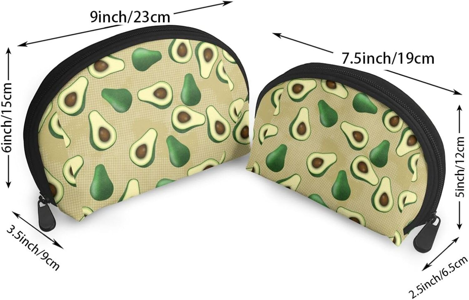 Cozimangoe Coin Pouch Makeup Bags Set, 2 Piece Shell Shape Cosmetic Bag with Pockets for Daily Travel Handbag Lipstick Keys Toiletry, Personalized Avocado Dot Brown image number 5