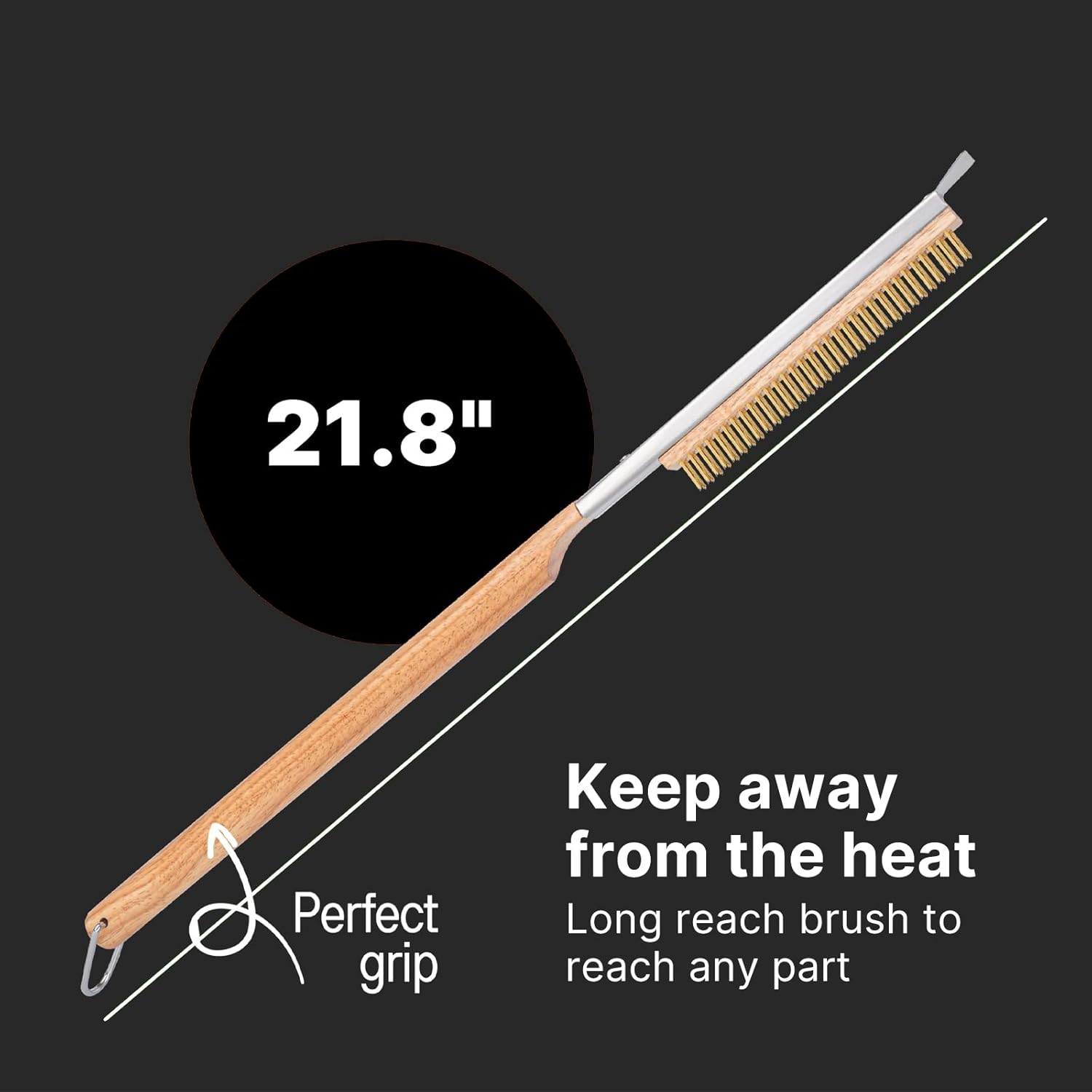 Pizza Oven Brush, 21.8" Brush and Stainless Steel Scraper for Pizza Stone, BBQ Grill Cleaning Brush Non Scratch Heat Proof Brass Bristles with Screwdriver, Outdoor Pizza Oven Accessories