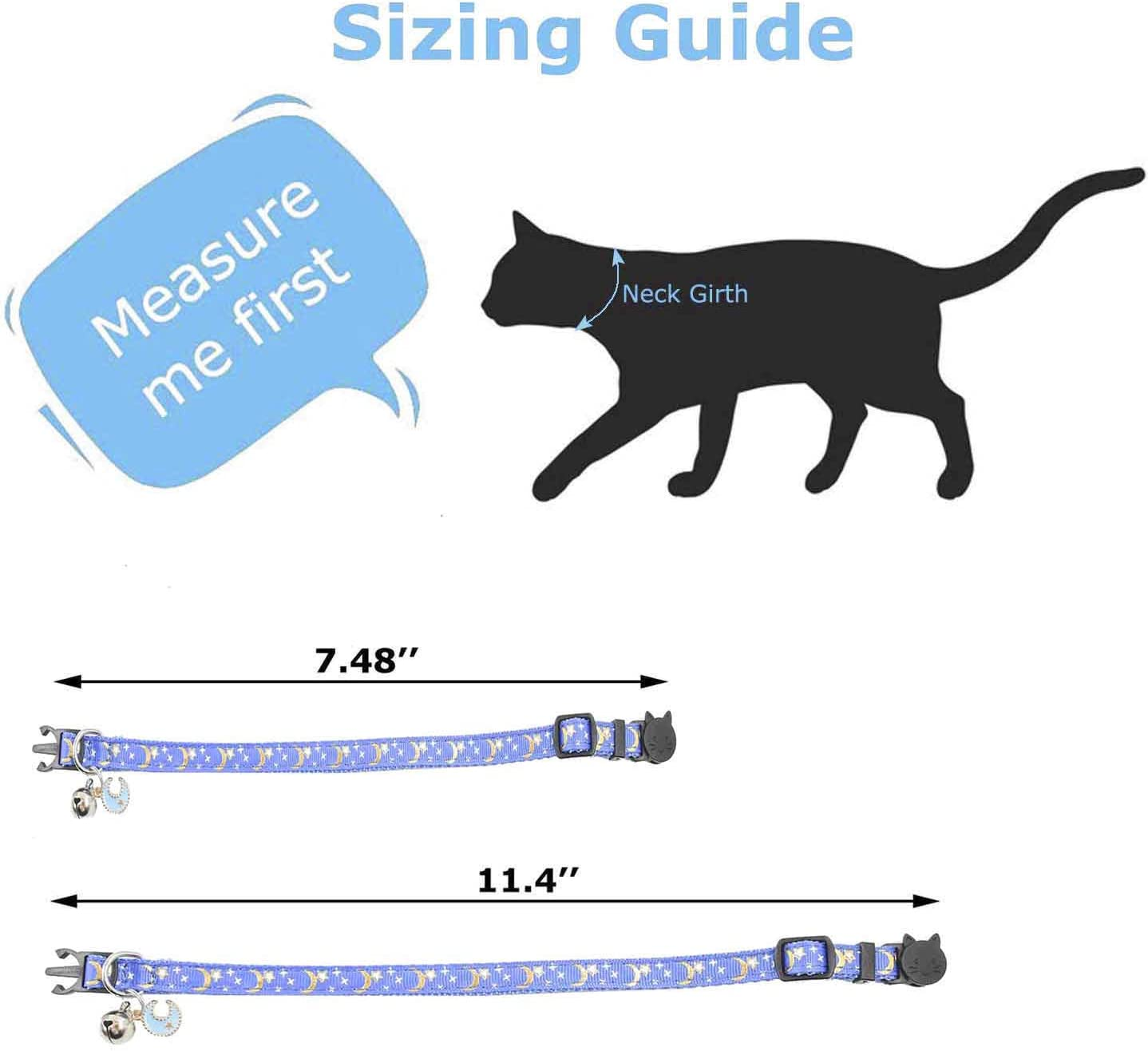2 PCS Breakaway Cat Collar with Bell, Cute Adjustable Kitten Collars with Accessories (Blue Black)