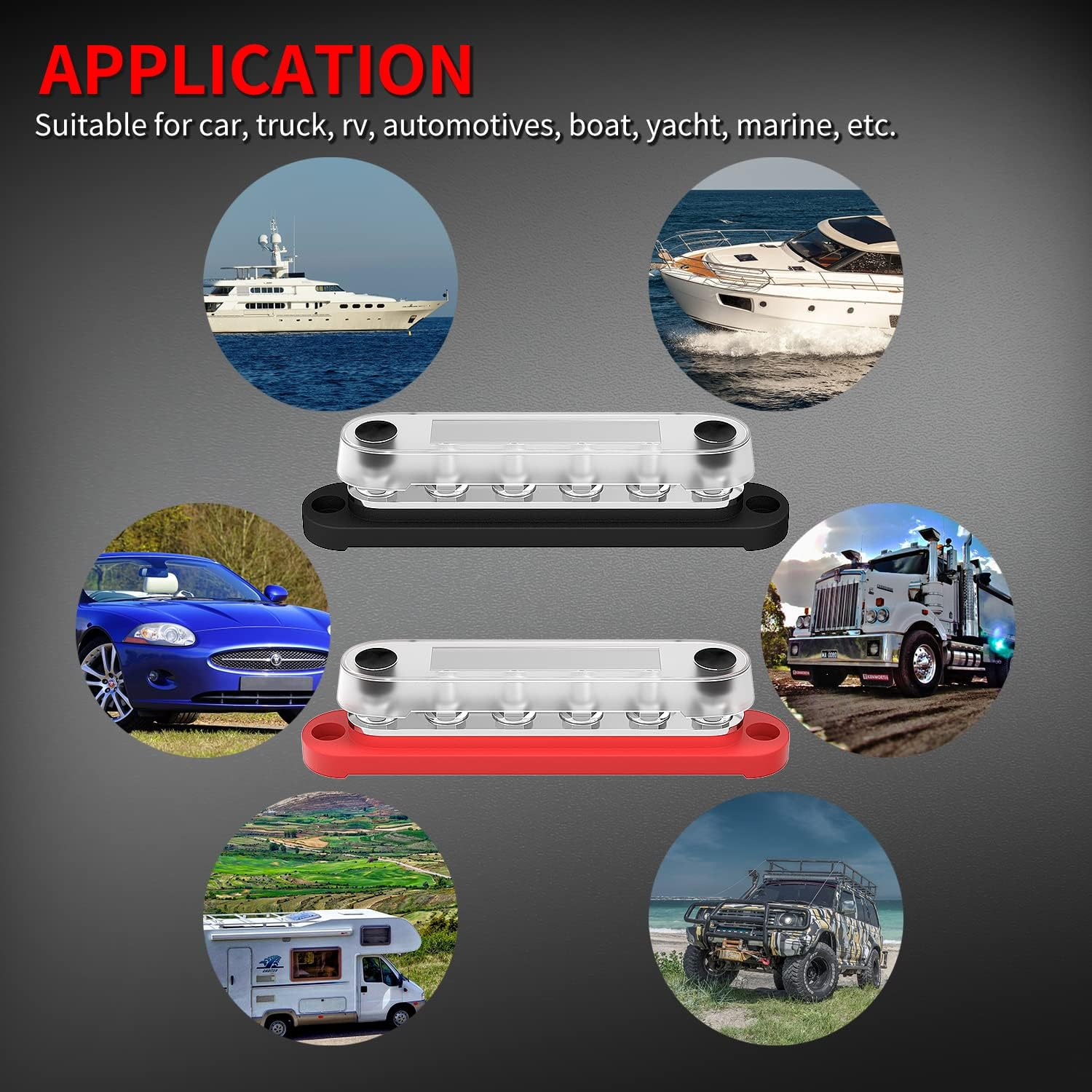 Daiertek Marine Bus Bar 12V 6 X 1/4" (M6) Terminal Studs 12V Bus Bar Terminal Block with Cover Max 300V AC 48V DC Positive & Negative Battery Power Distribution Block for Automotive Car Boat image number 2