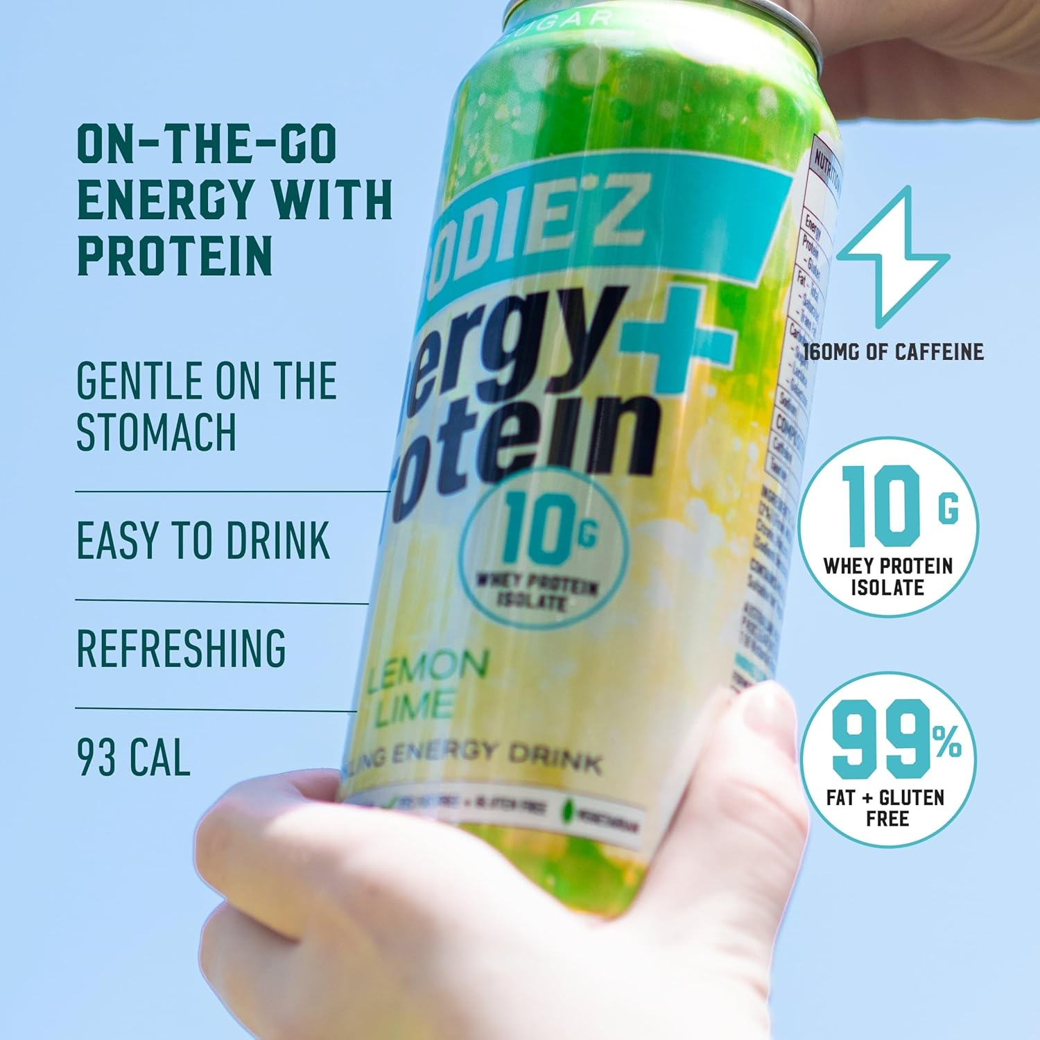 BODIE&rsquo;Z Whey Protein Energy Drink - 10G Protein Powder Water with 200Mg Taurine and 160Mg Caffeine for Focus and Performance, Low Sugar Clear Protein Water, 500Ml Lemon Lime 6 Pack